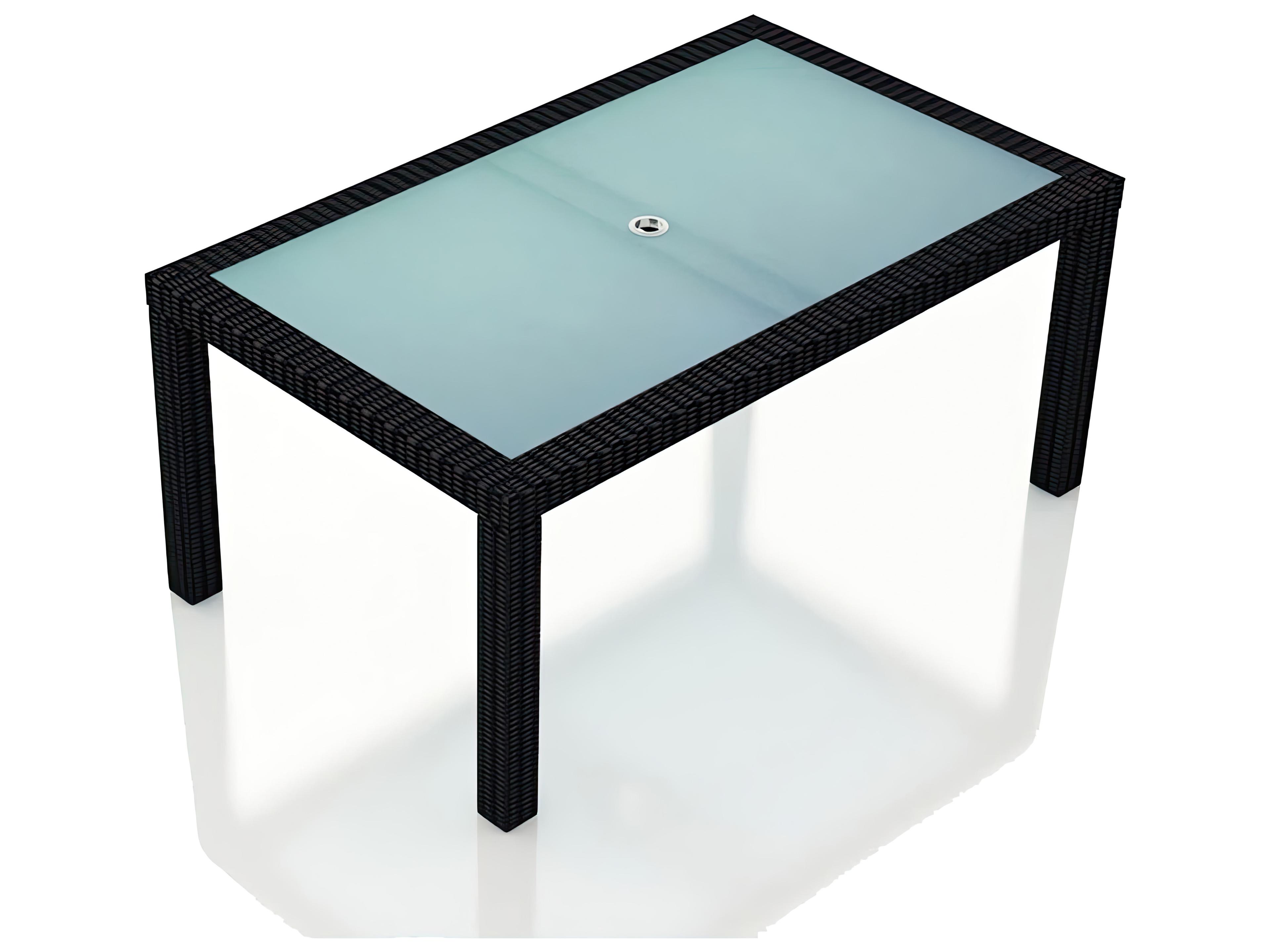Harmonia Living Urbana Wicker Rectangular Frosted Glass Top Dining table with Umbrella Hole