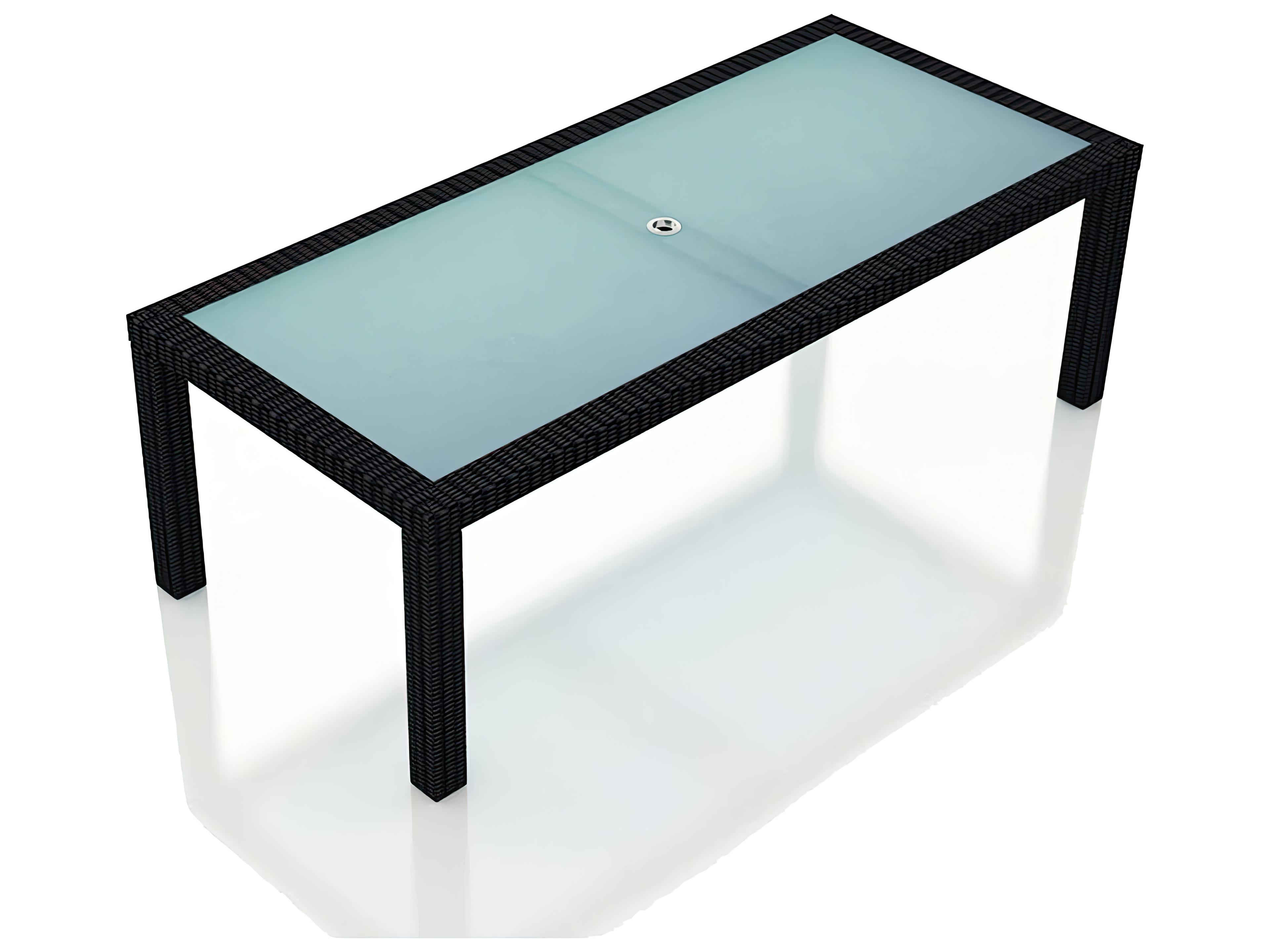 Harmonia Living Urbana Wicker Rectangular Frosted Glass Top Dining table with Umbrella Hole