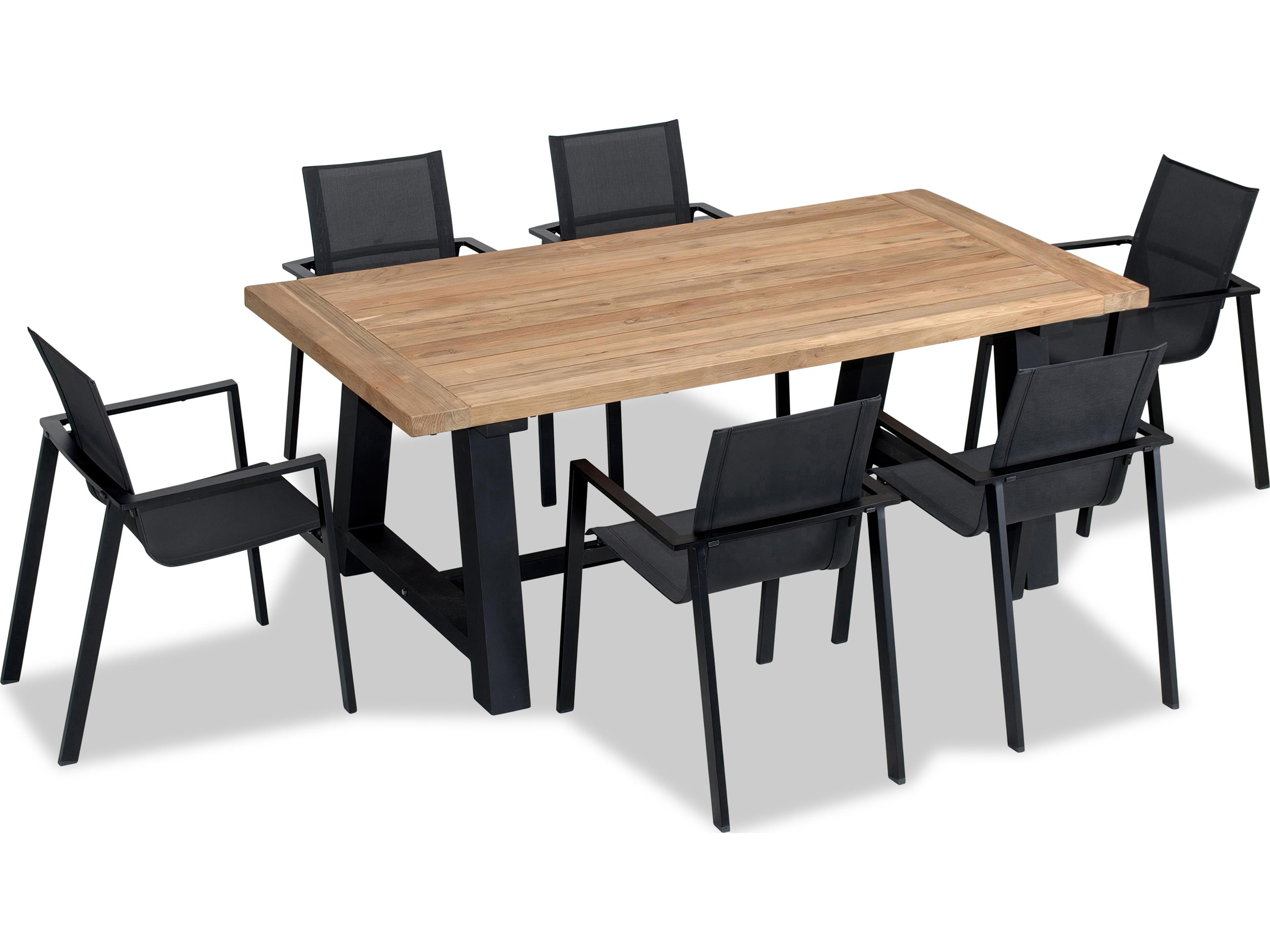 Harmonia Living Lift Aluminum Sling 7 Piece Reclaimed Teak Outdoor Dining Set