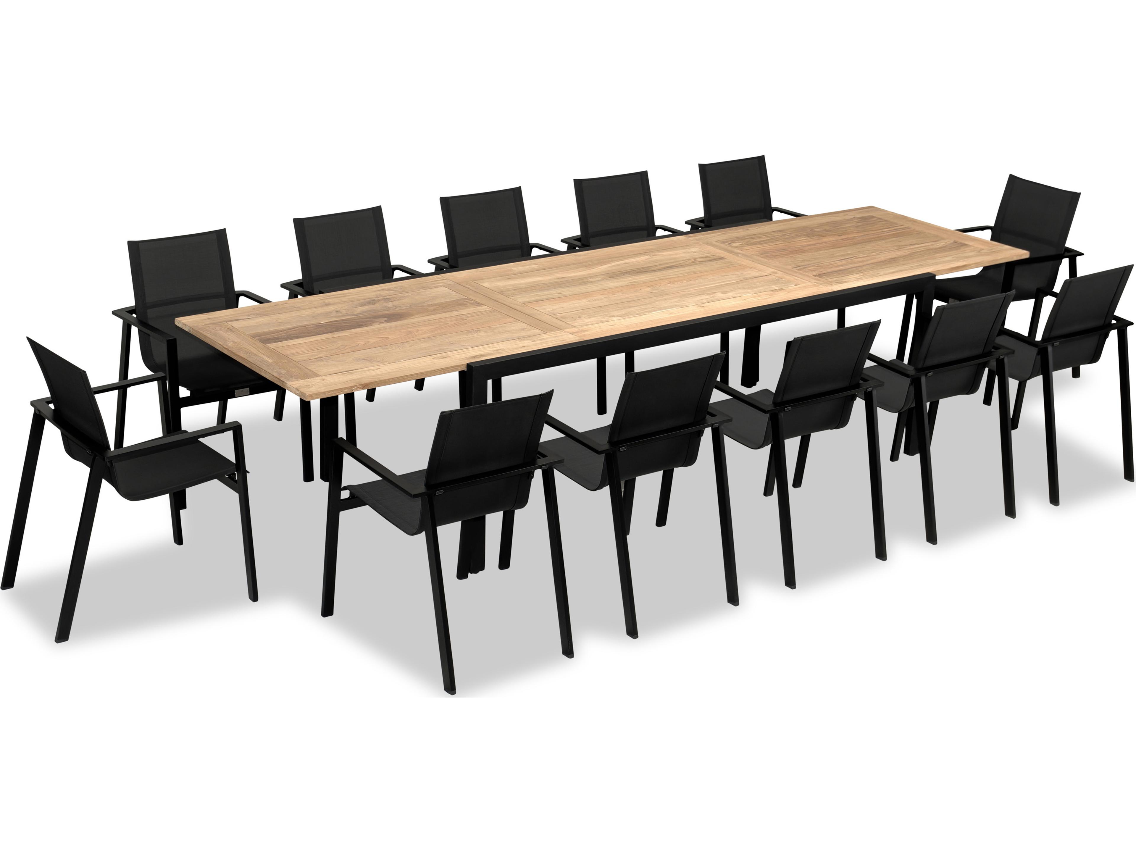 Harmonia Living Lift Aluminum Sling 13 Piece Extendable Reclaimed Teak Outdoor Dining Set