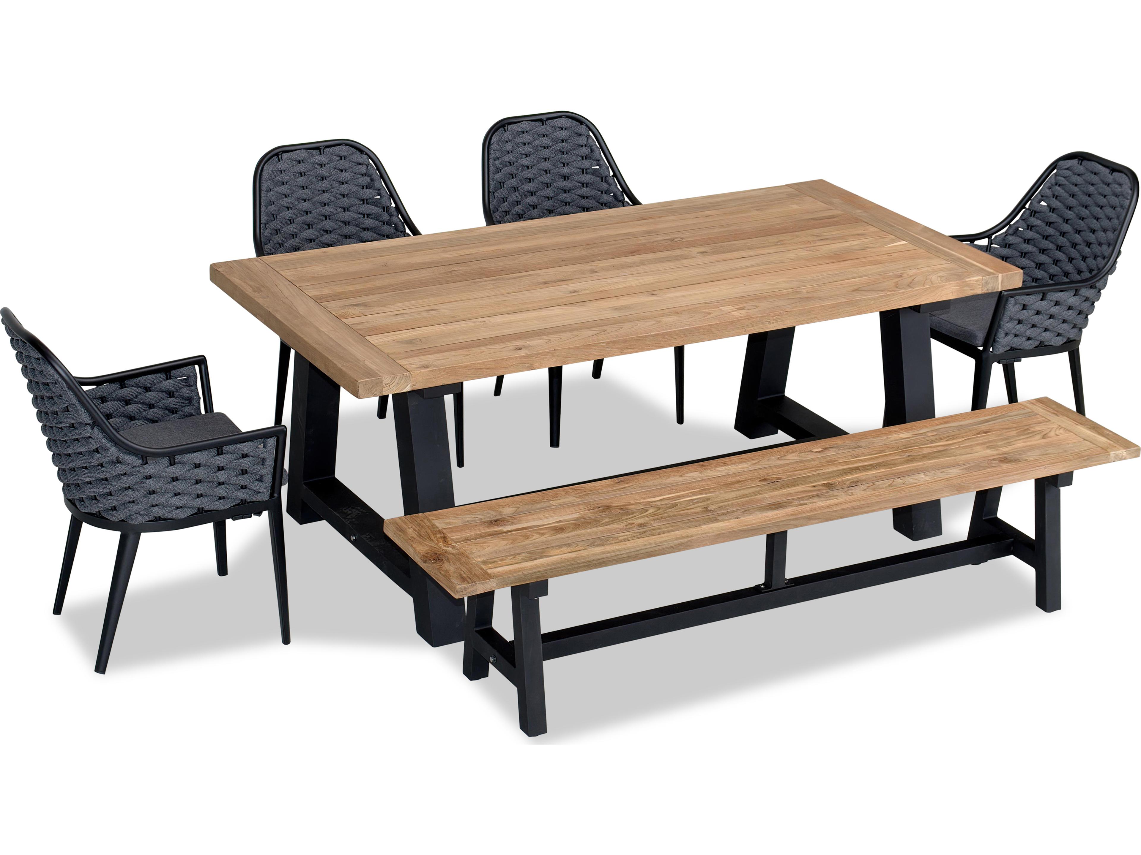Harmonia Living Parlor Aluminum Rope Mill 6 to 7 Seat Reclaimed Teak Outdoor Dining Set