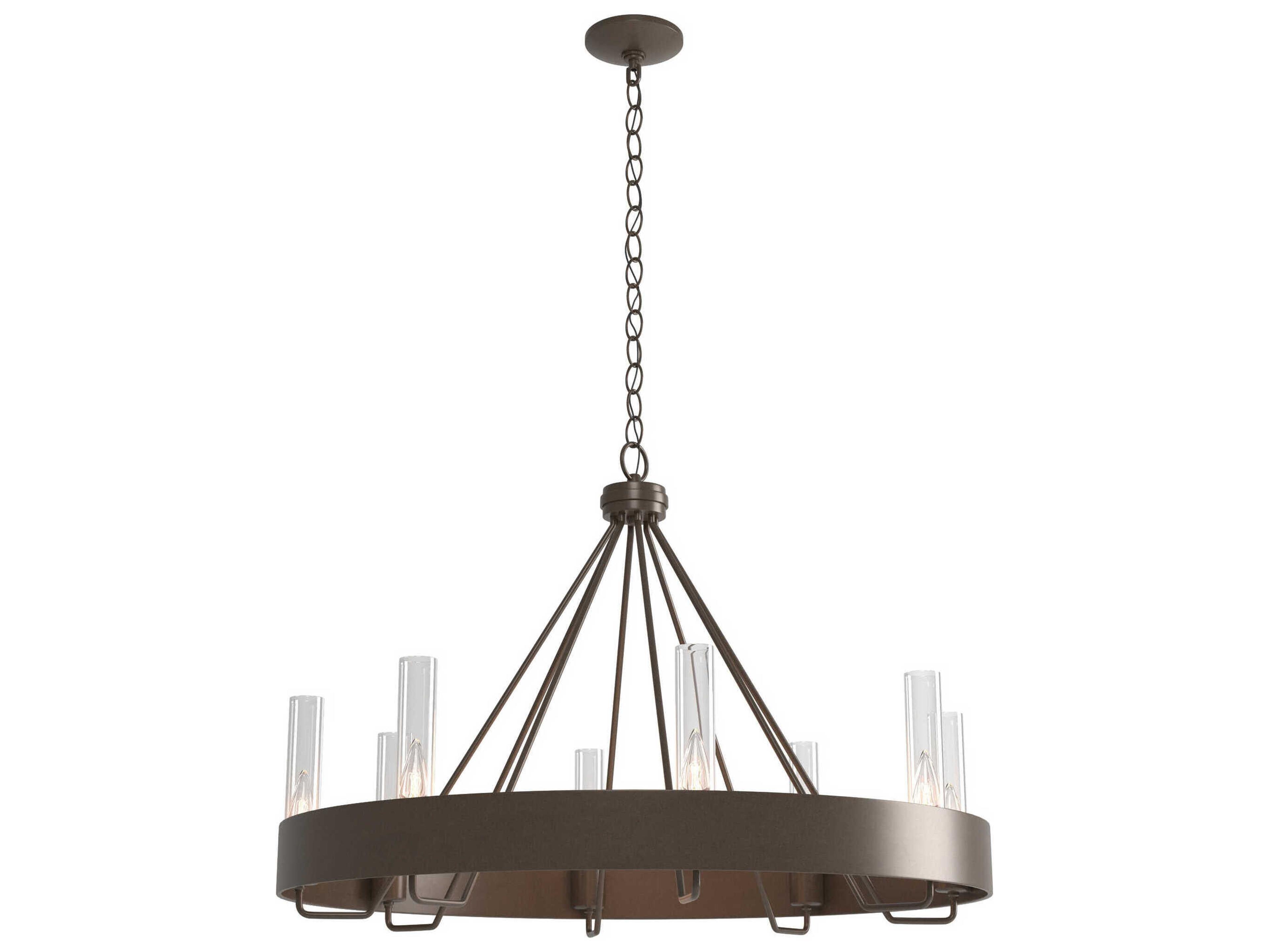 Hubbardton Forge Banded 8-Light Bronze Glass Candelabra Cylinder Round Chandelier
