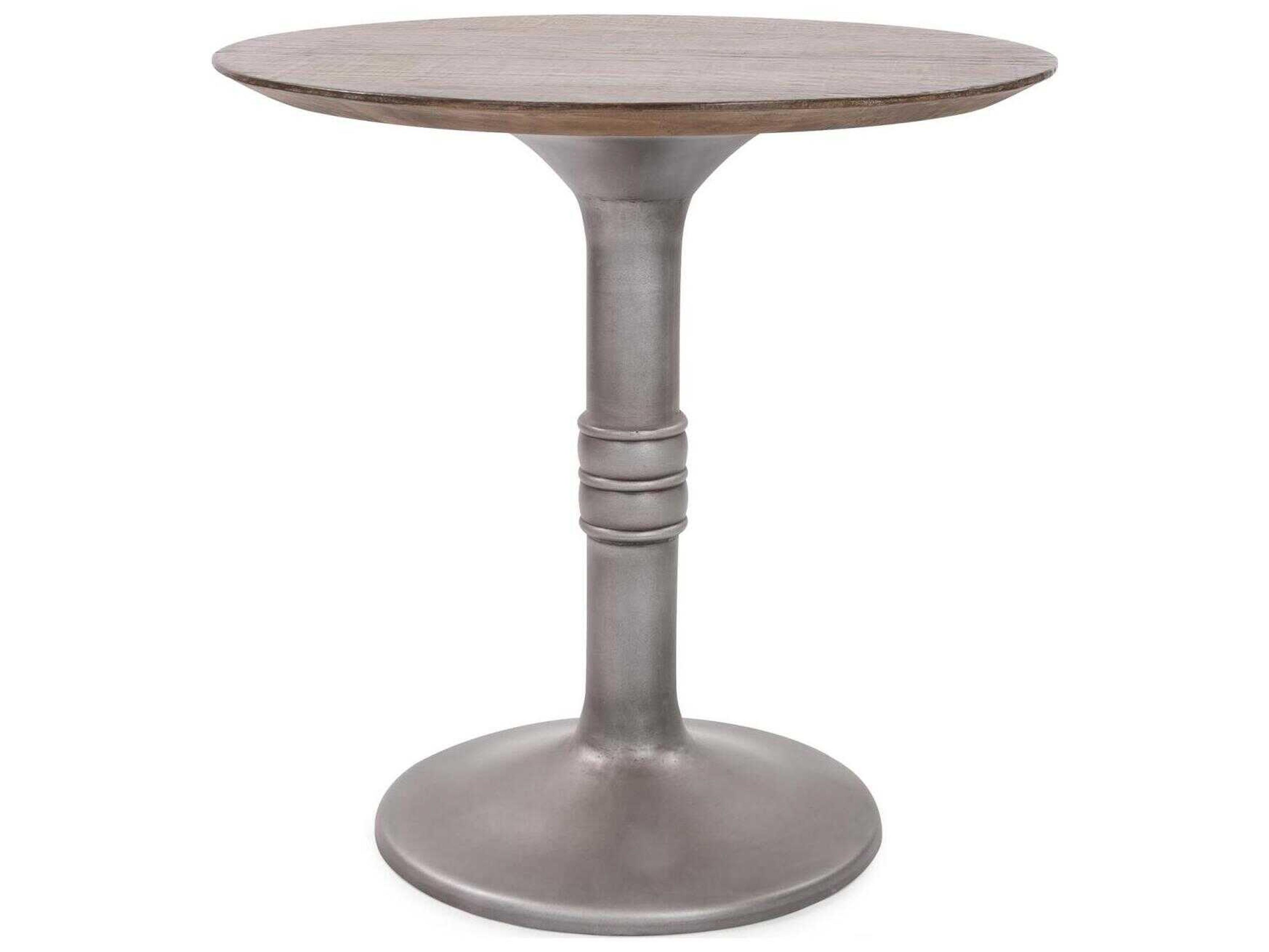 Howard Elliott Distressed Farm House Round Wood Brown Silver Dining Table