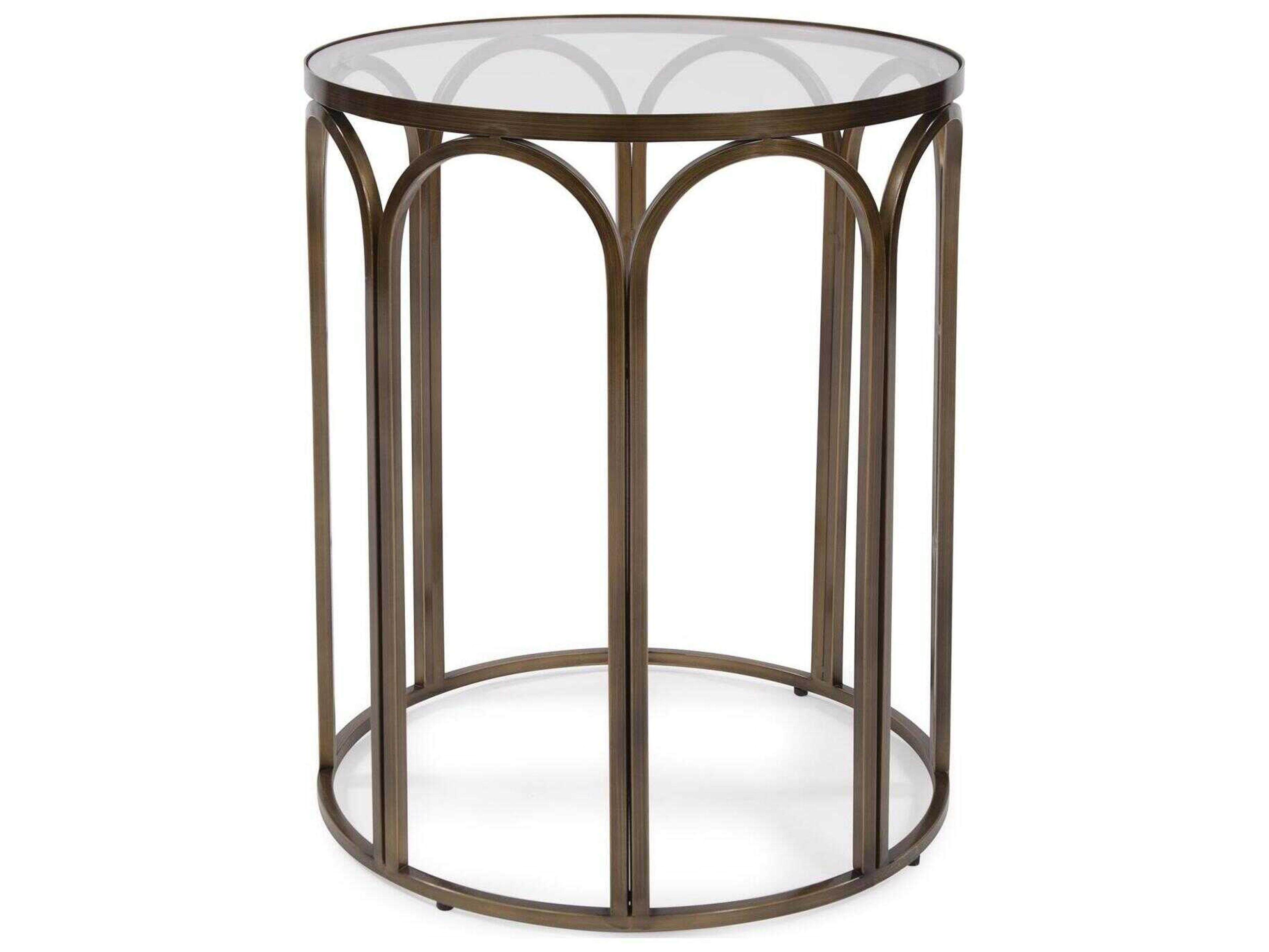 Howard Elliott Palladio Round Glass Brass End Table