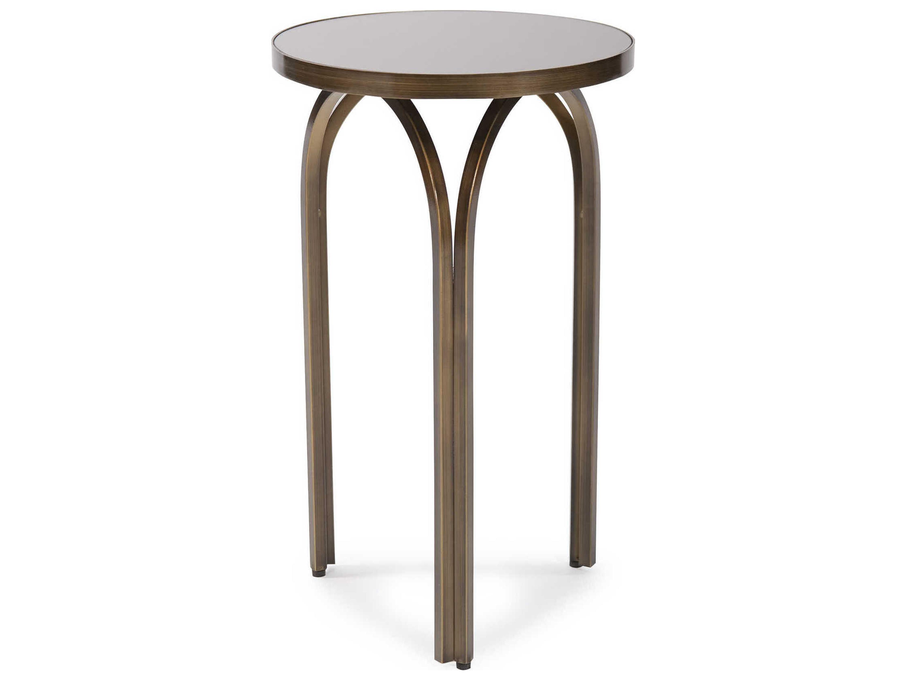 Howard Elliott Palladio Round Glass Brushed Brass Tea Tint Mirror End Table