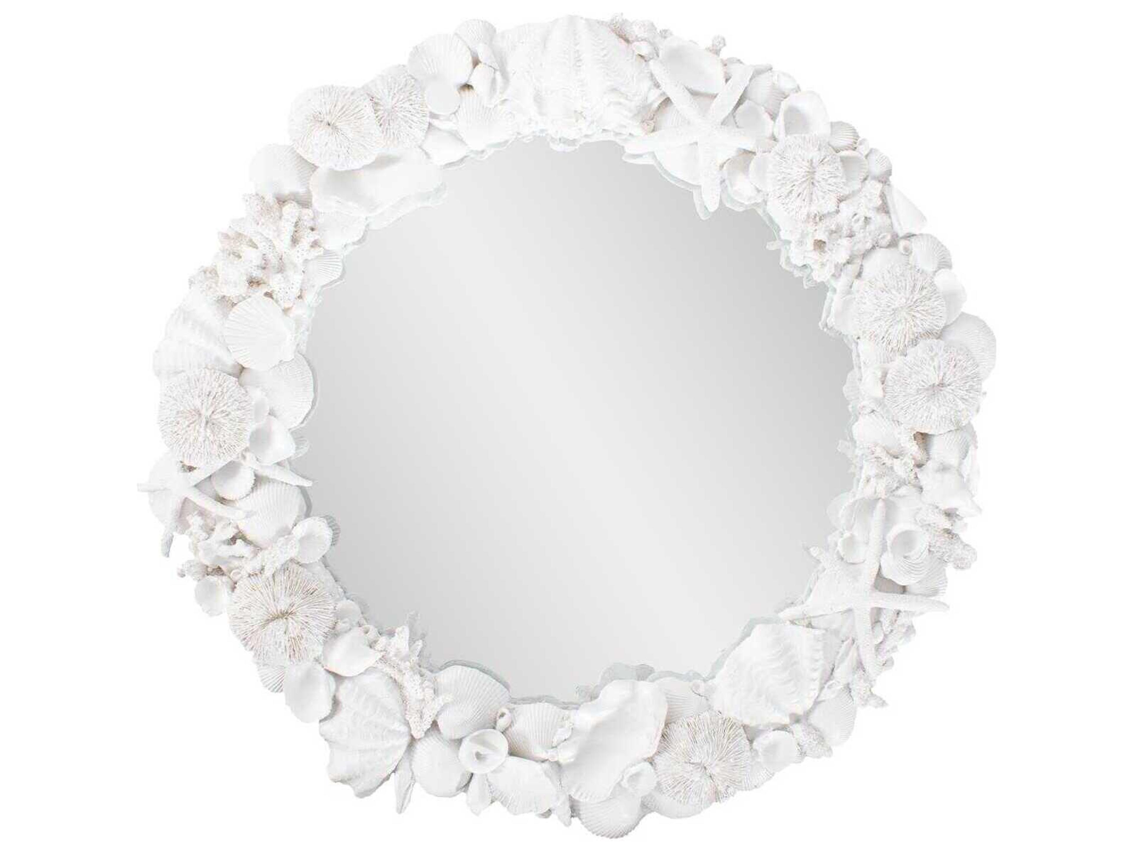 Howard Elliott Whitewater Shell Matte White Round Wall Mirror