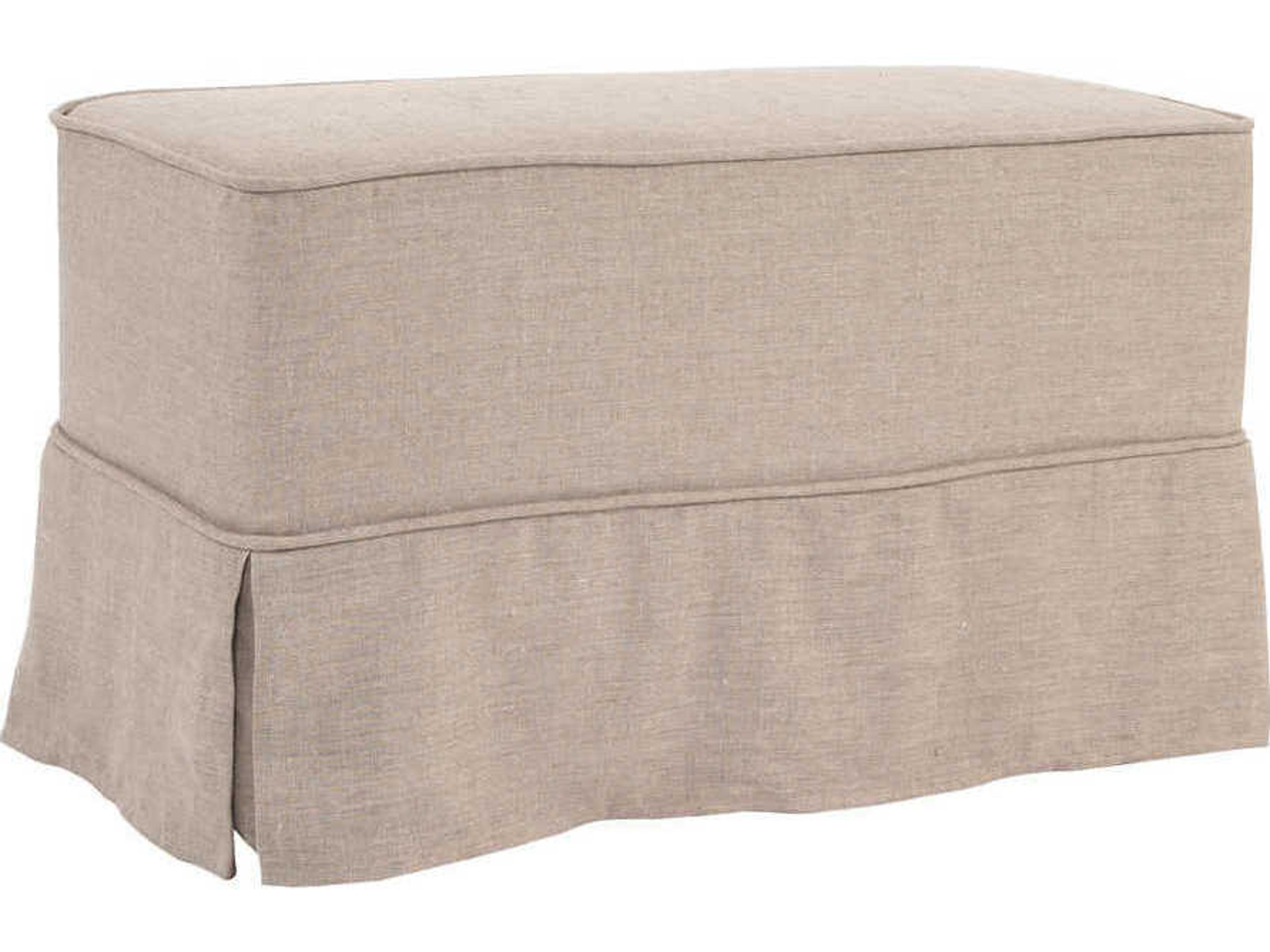 Howard Elliott Universal Linen Slub Natural Beige Upholstered Ottoman