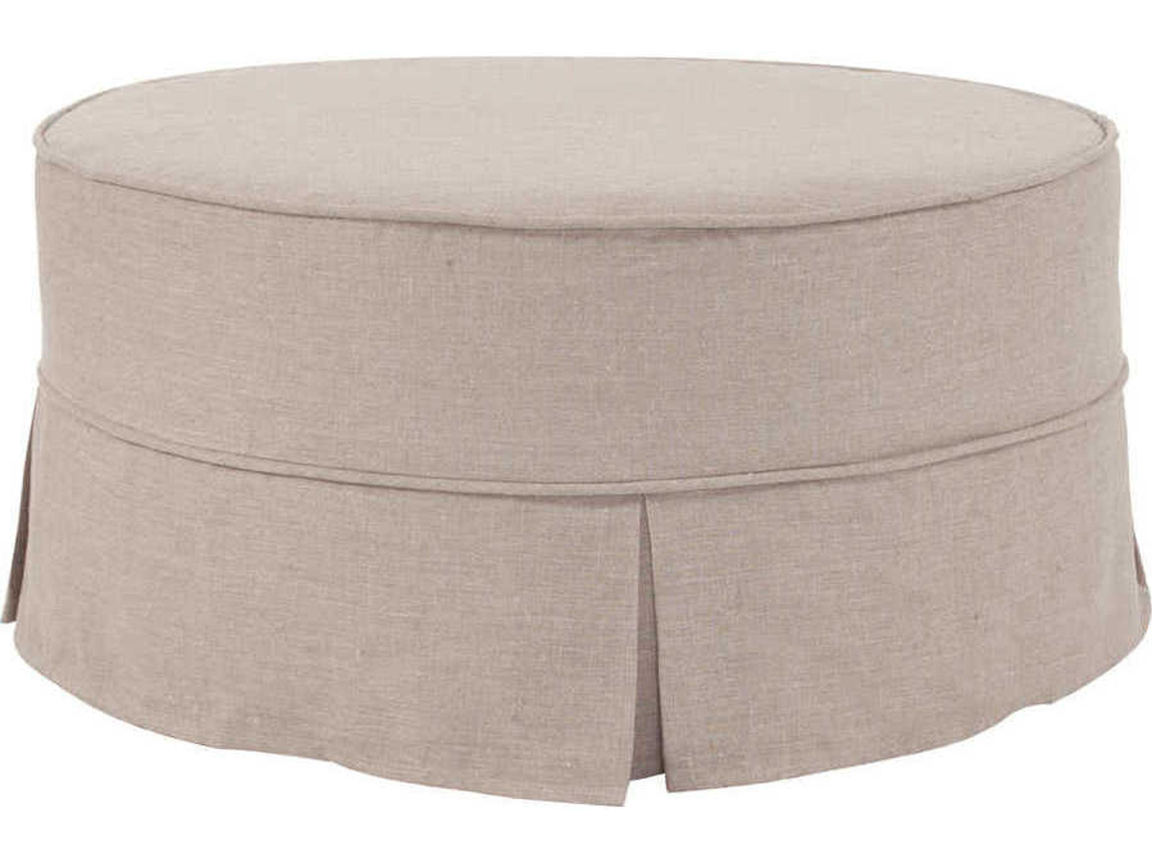Howard Elliott Universal Linen Slub Natural Beige Upholstered Ottoman