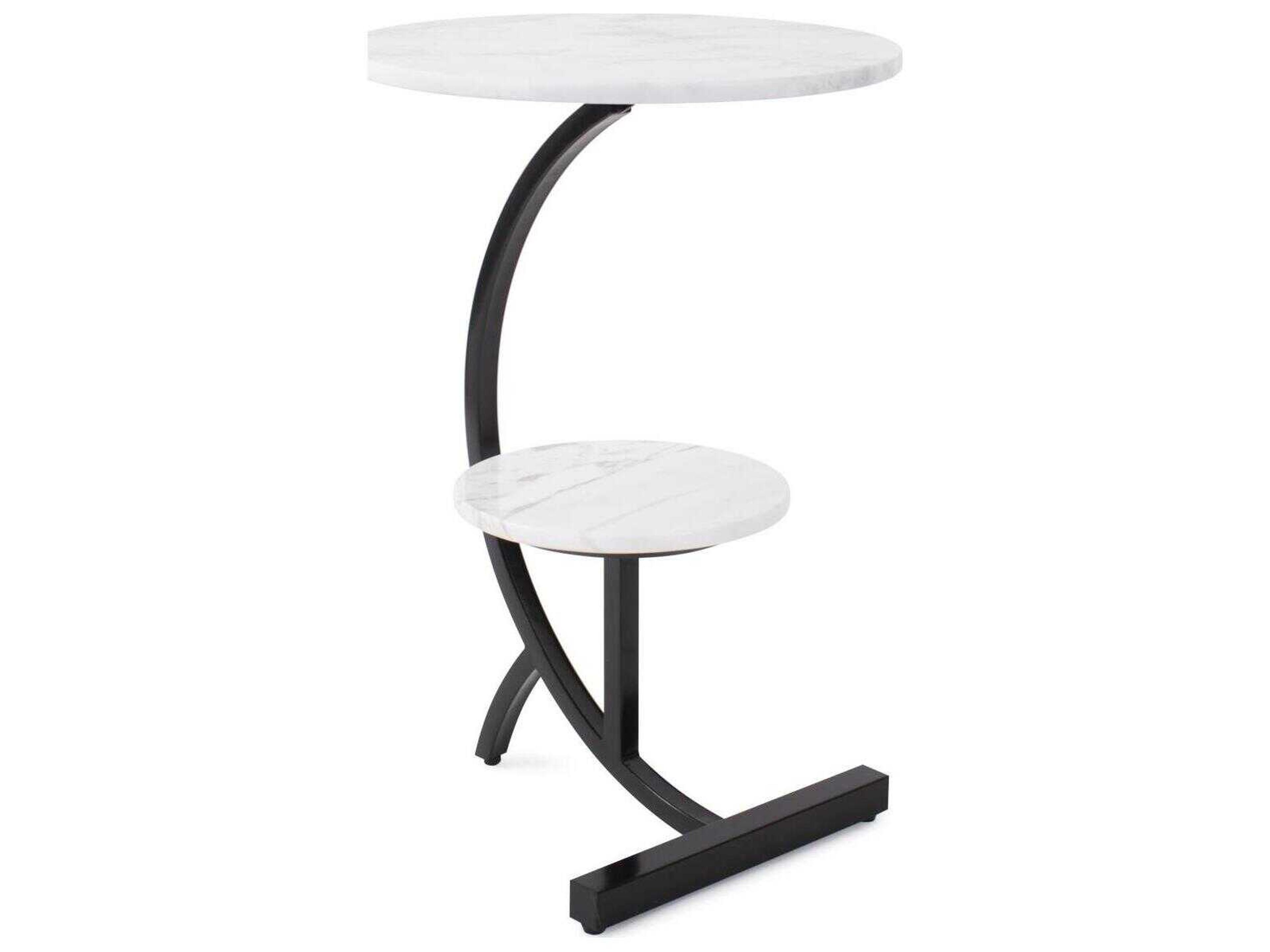 Howard Elliott Tobin Round Marble Black White End Table