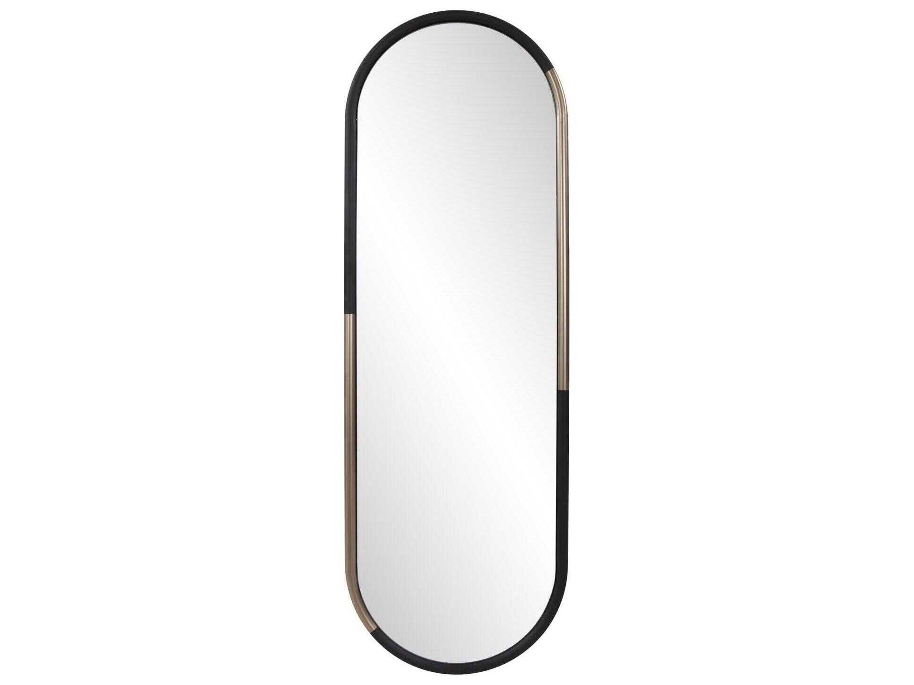 Howard Elliott Fitzgerald Black Brass Oval Wall Mirror