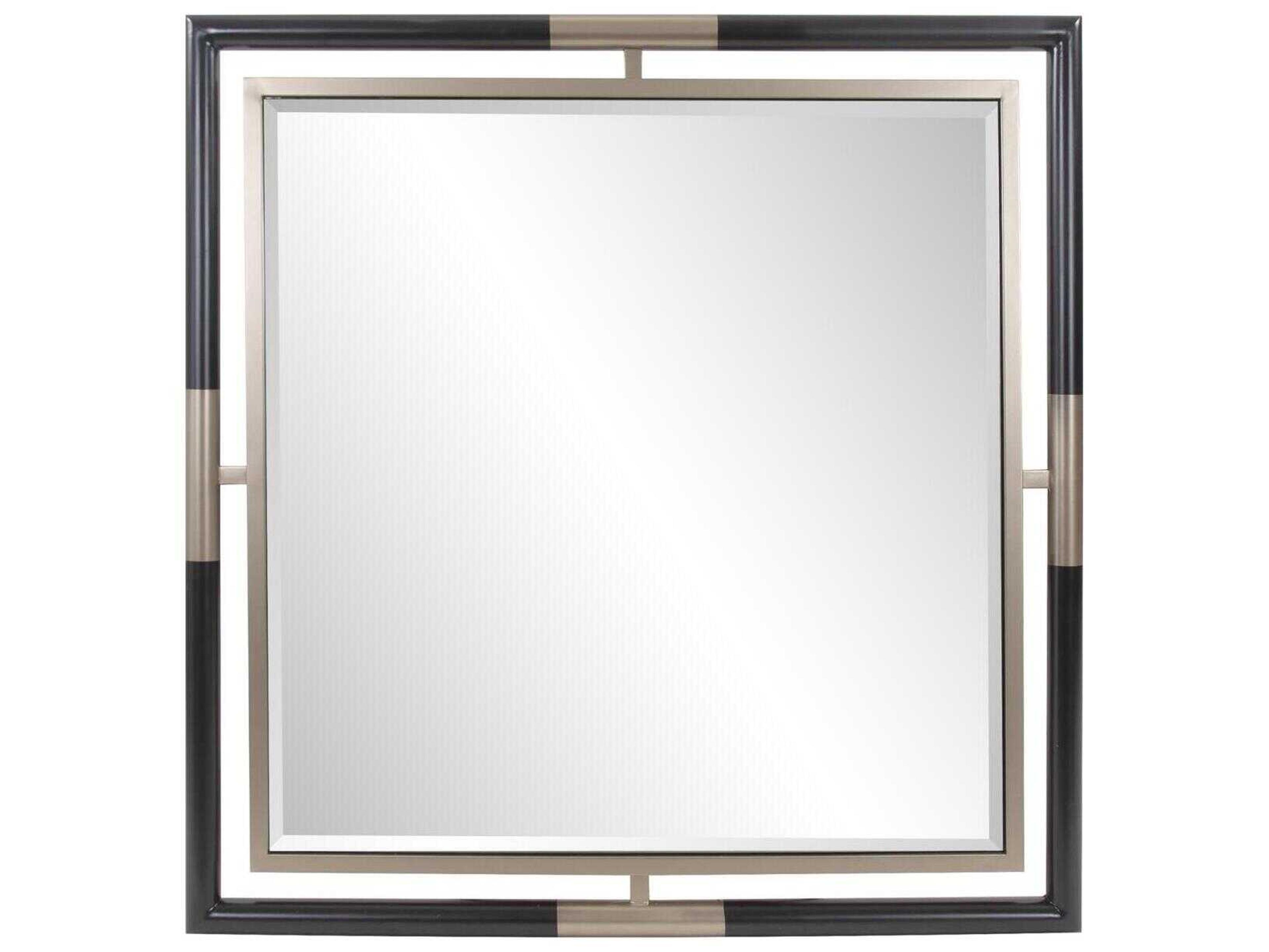 Howard Elliott Fitzgerald Black Brass Square Wall Mirror