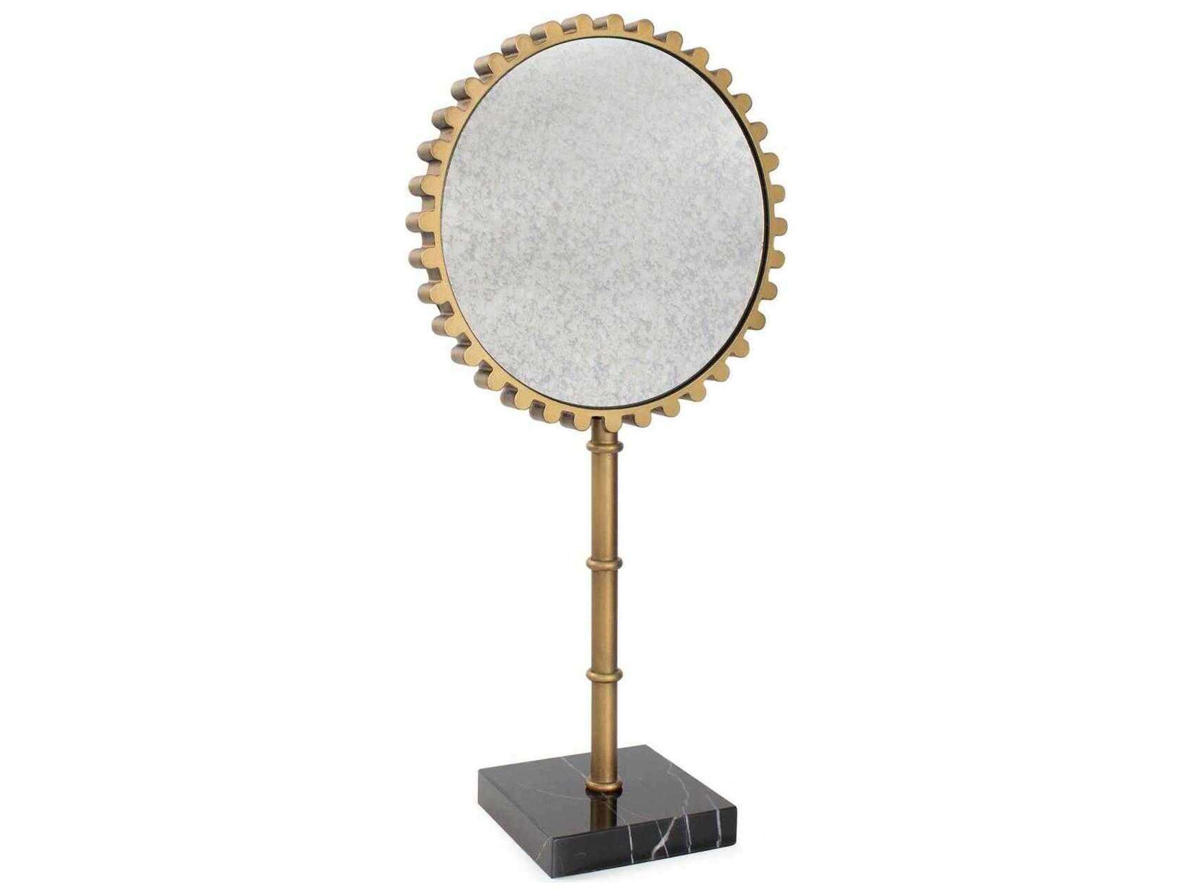 Howard Elliott Bellingham Antique Brass Round Tabletop Mirror