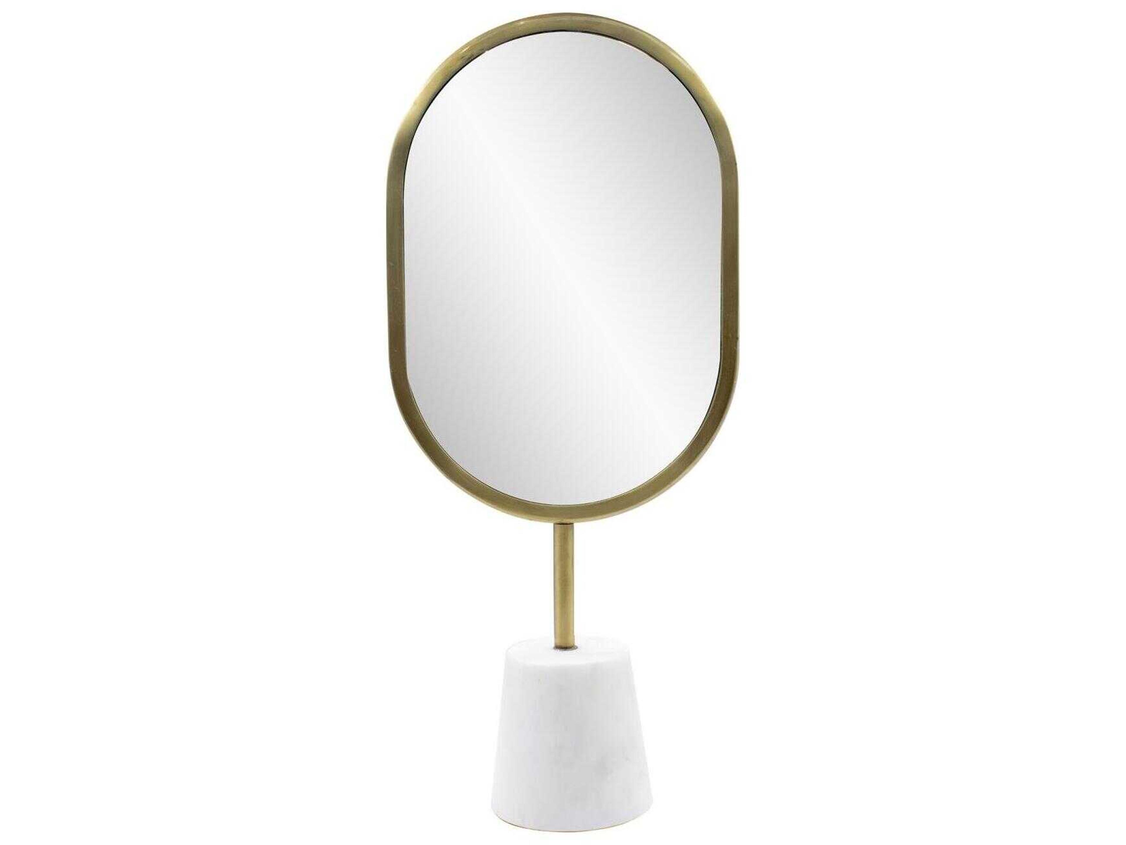 Howard Elliott Bogna Brass White Oval Table Top Mirror