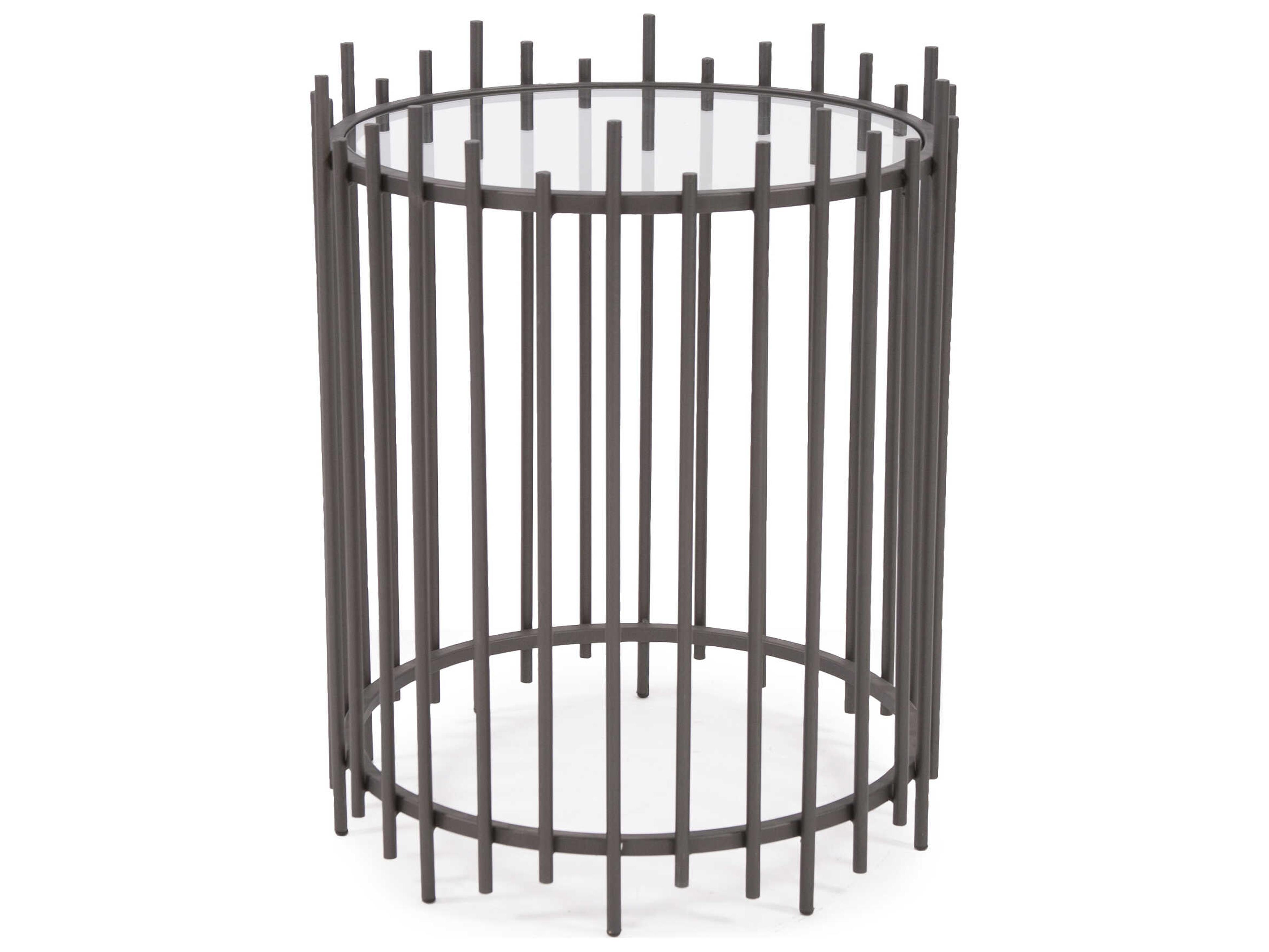 Howard Elliott Iron Rod Round Glass Graphite End Table