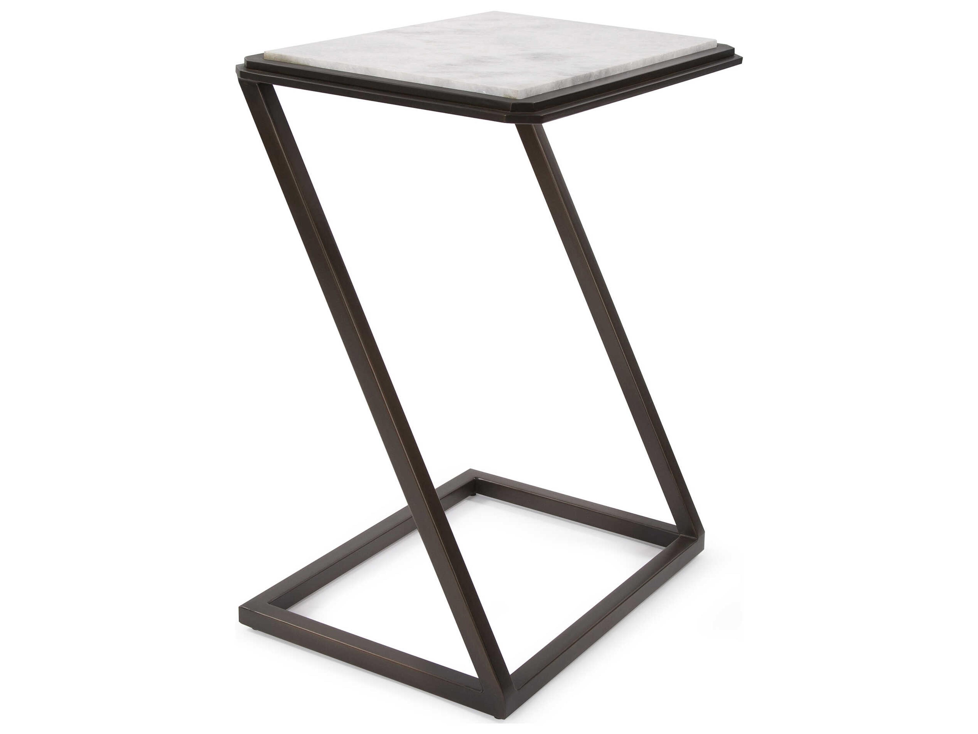 Howard Elliott Z Rectangular Marble Bronze White End Table