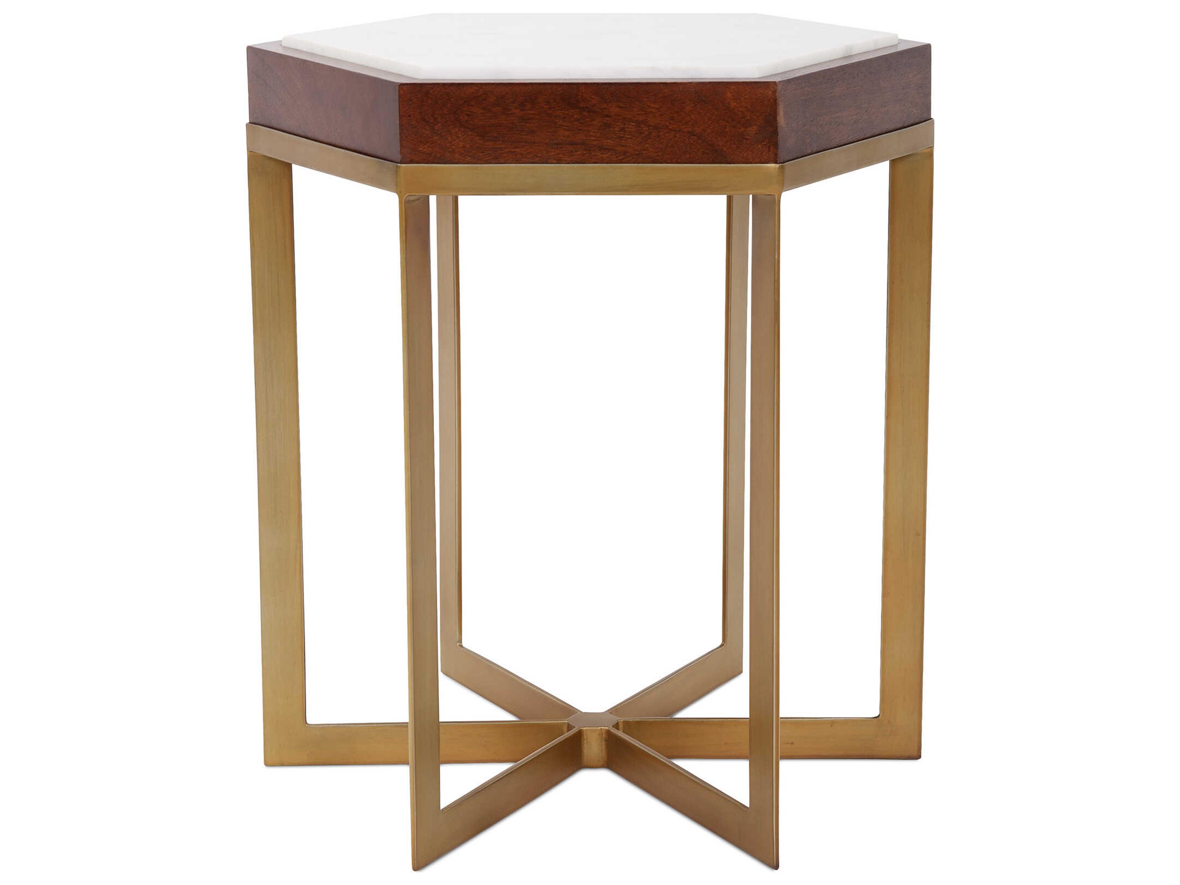Howard Elliott Van Berkel Hexagon Marble Brass End Table