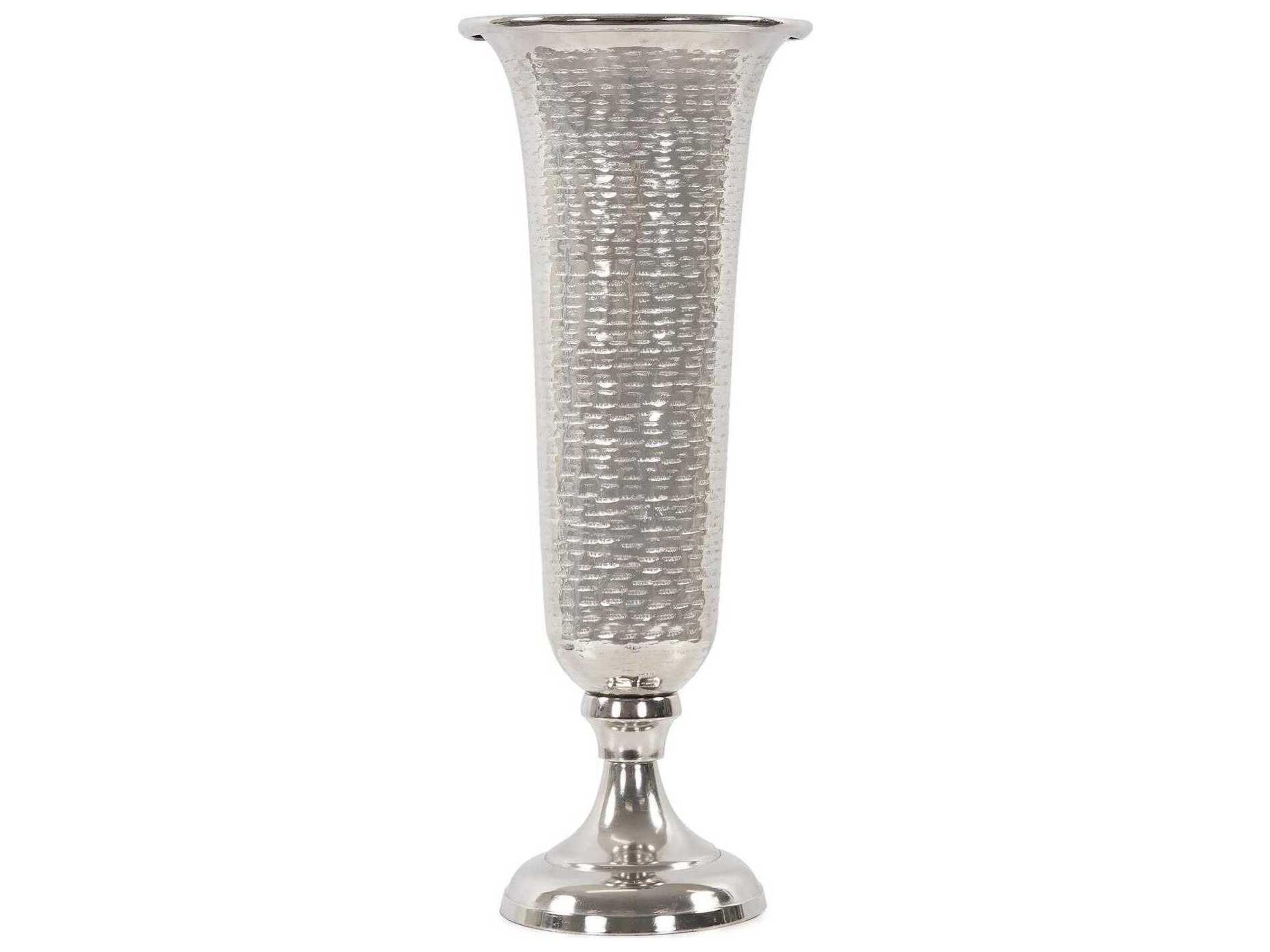 Howard Elliott Hammered Bright Silver Em Dash Flared Trumpet Vase