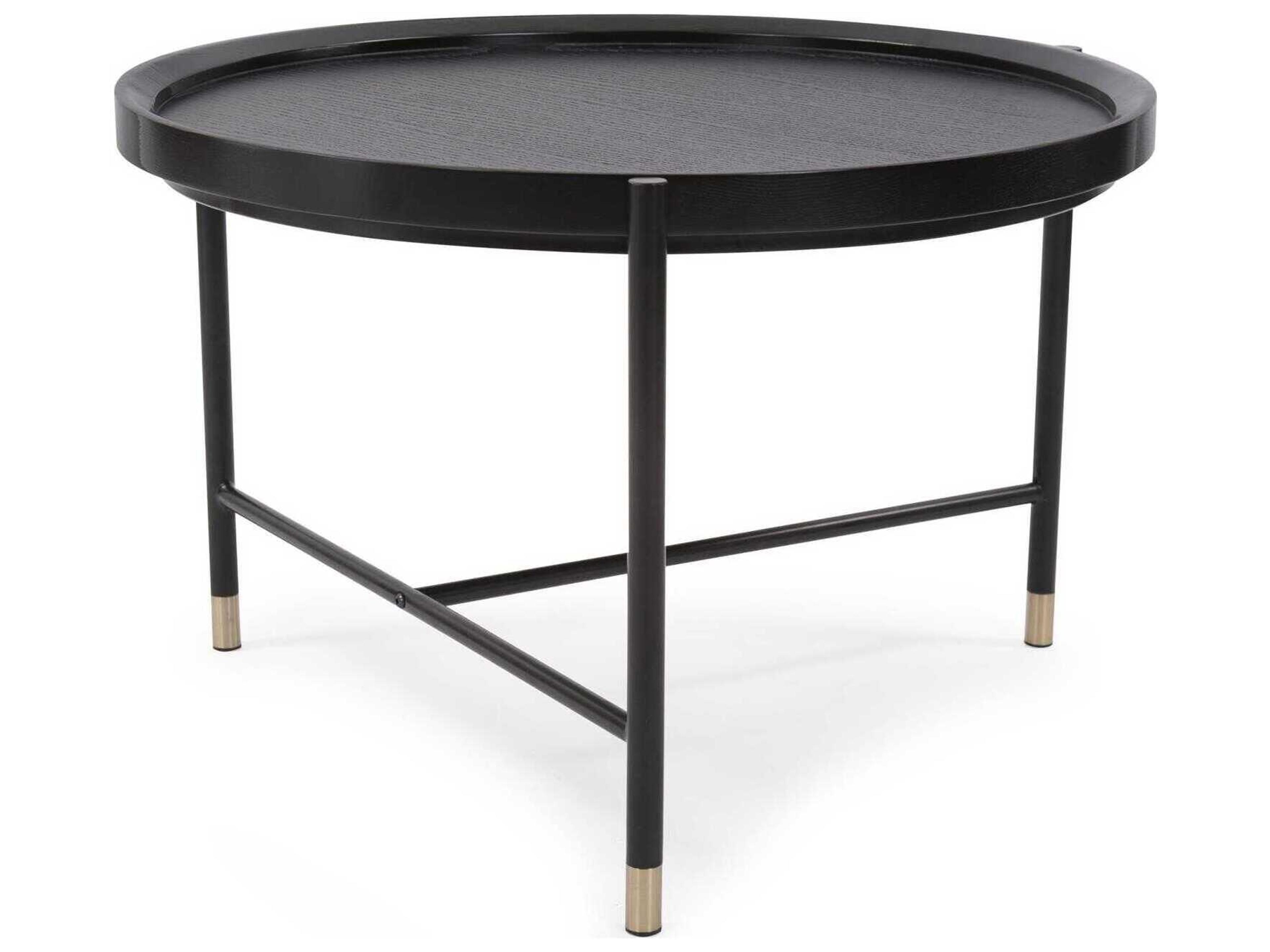 Howard Elliott Soho Round Wood Dark Ash Brass Coffee Table