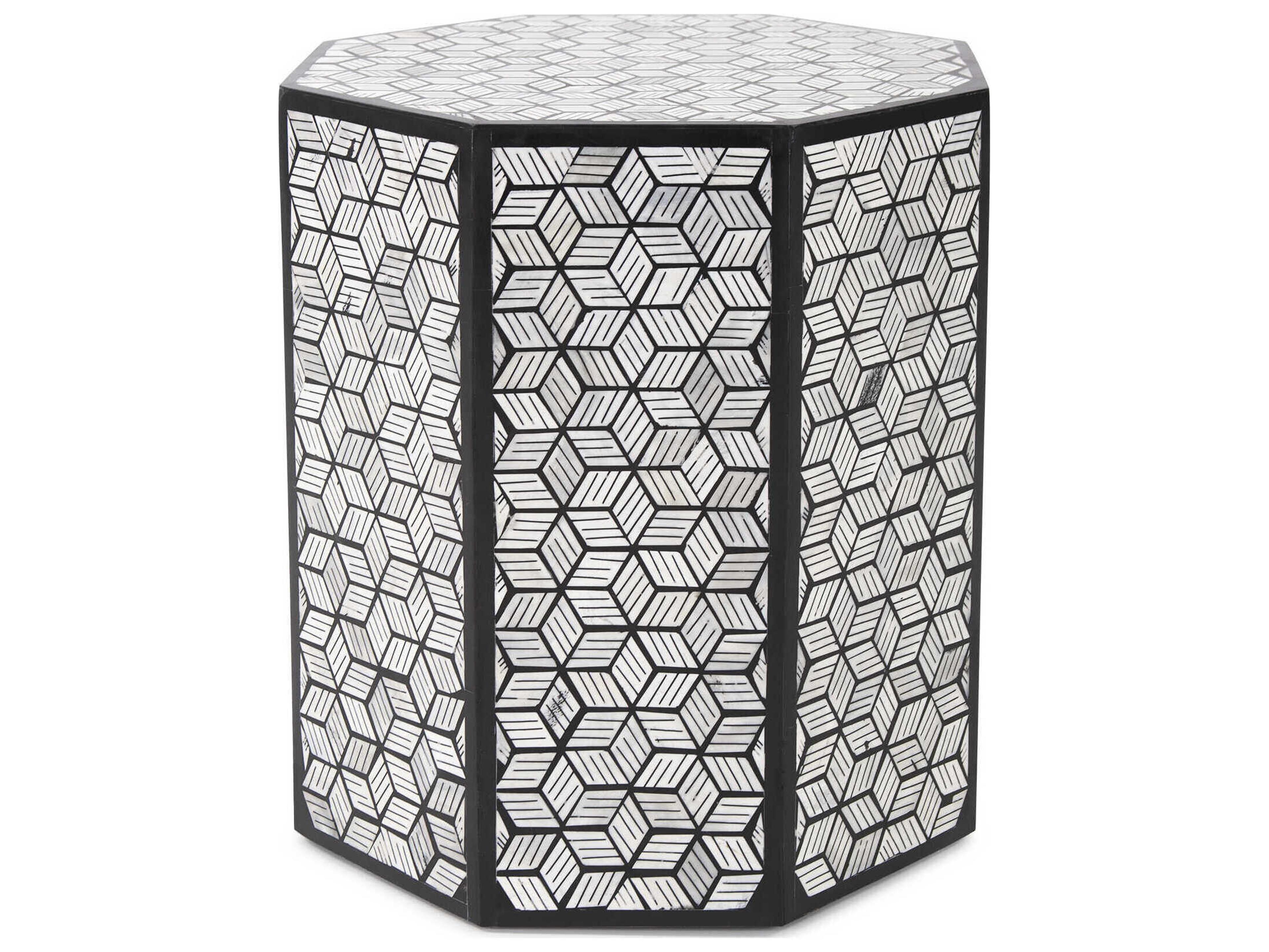 Howard Elliott Avanti Octagon Wood Black White End Table