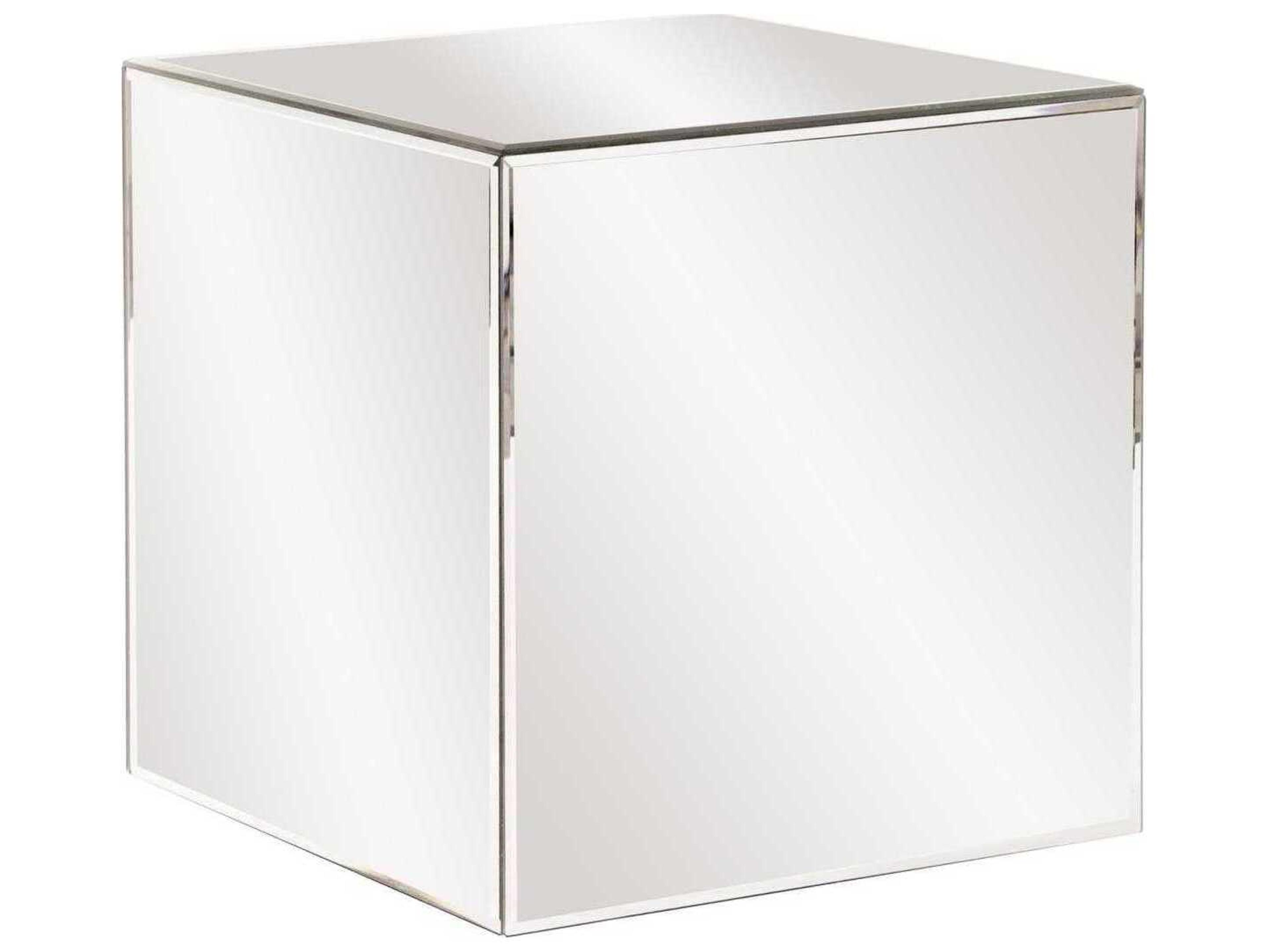 Howard Elliott Mirrored Square Glass Silver End Table