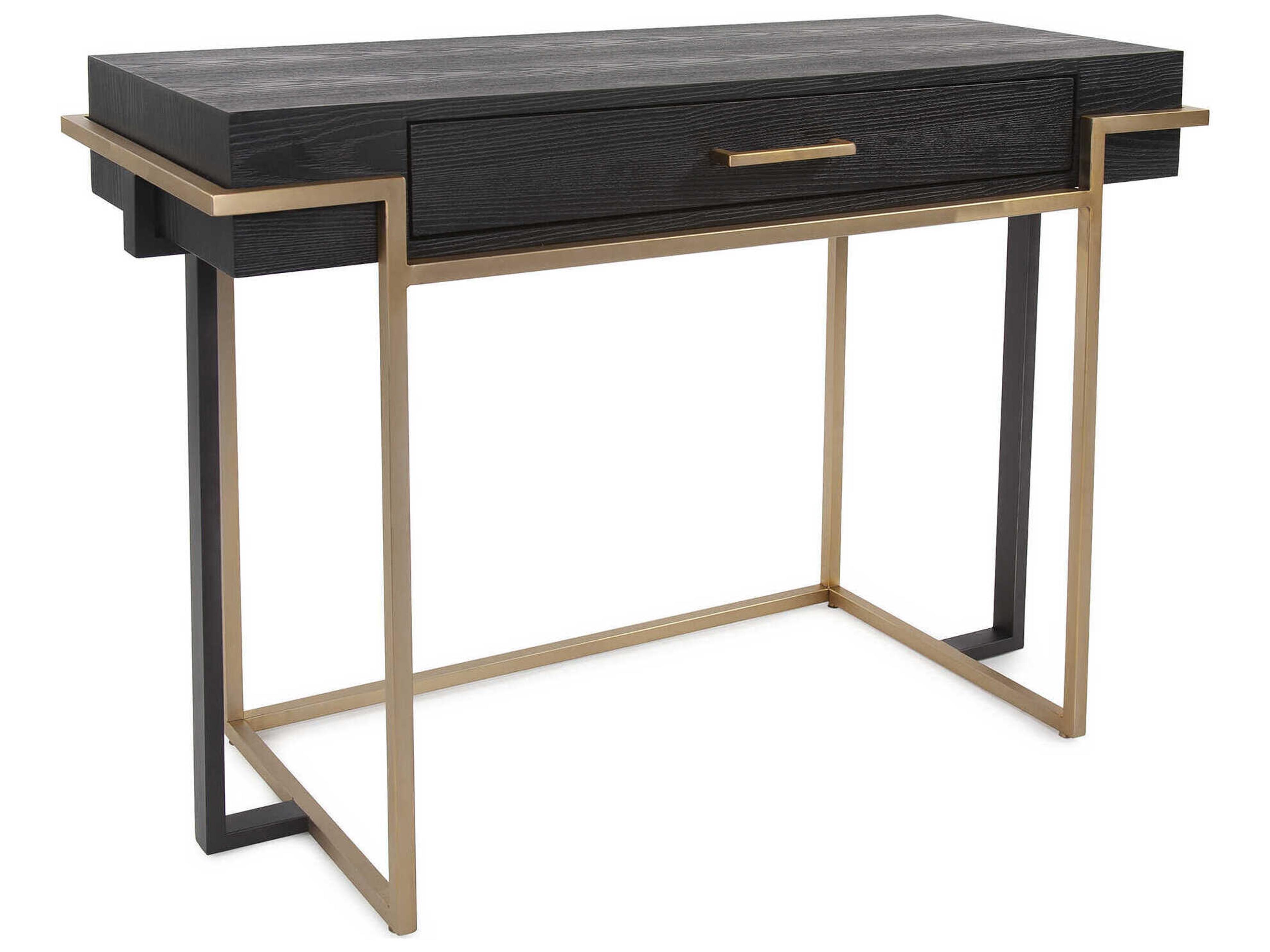 Howard Elliott Evora Rectangular Wood Matte Black Gold Console Table
