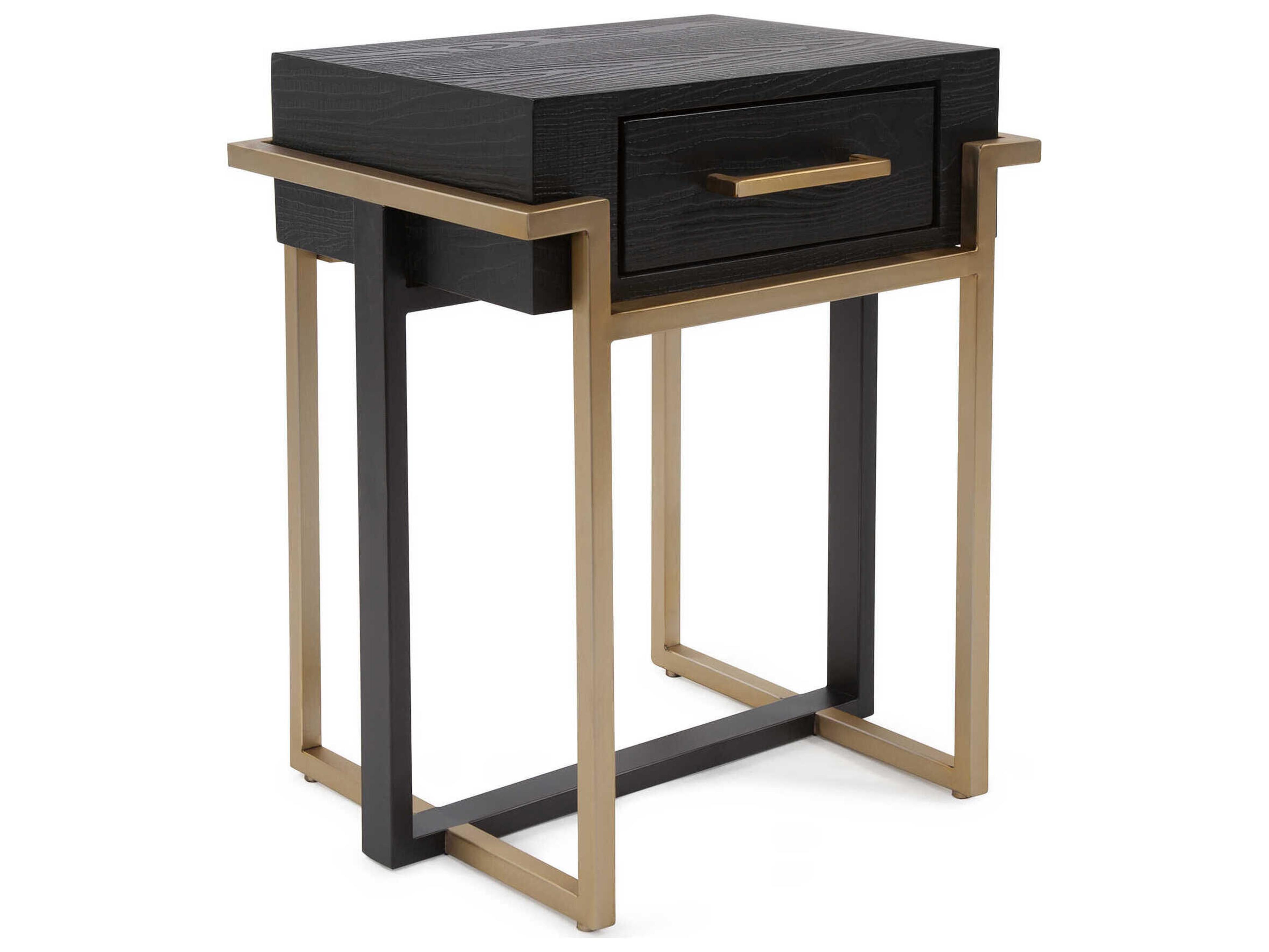 Howard Elliott Evora Rectangular Wood Matte Black Gold End Table