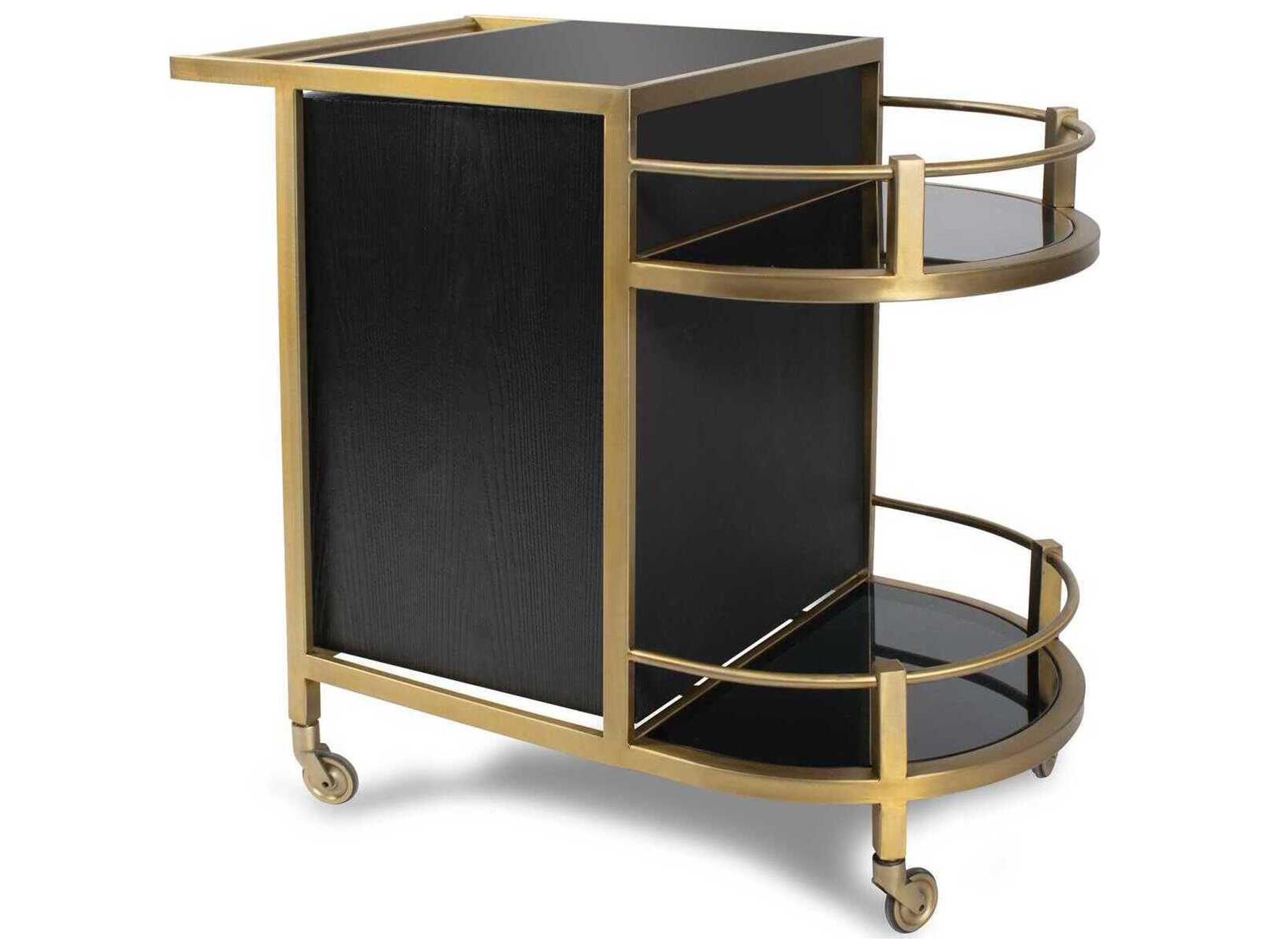 Howard Elliott Maurizio Glass Brushed Black Bar Cart