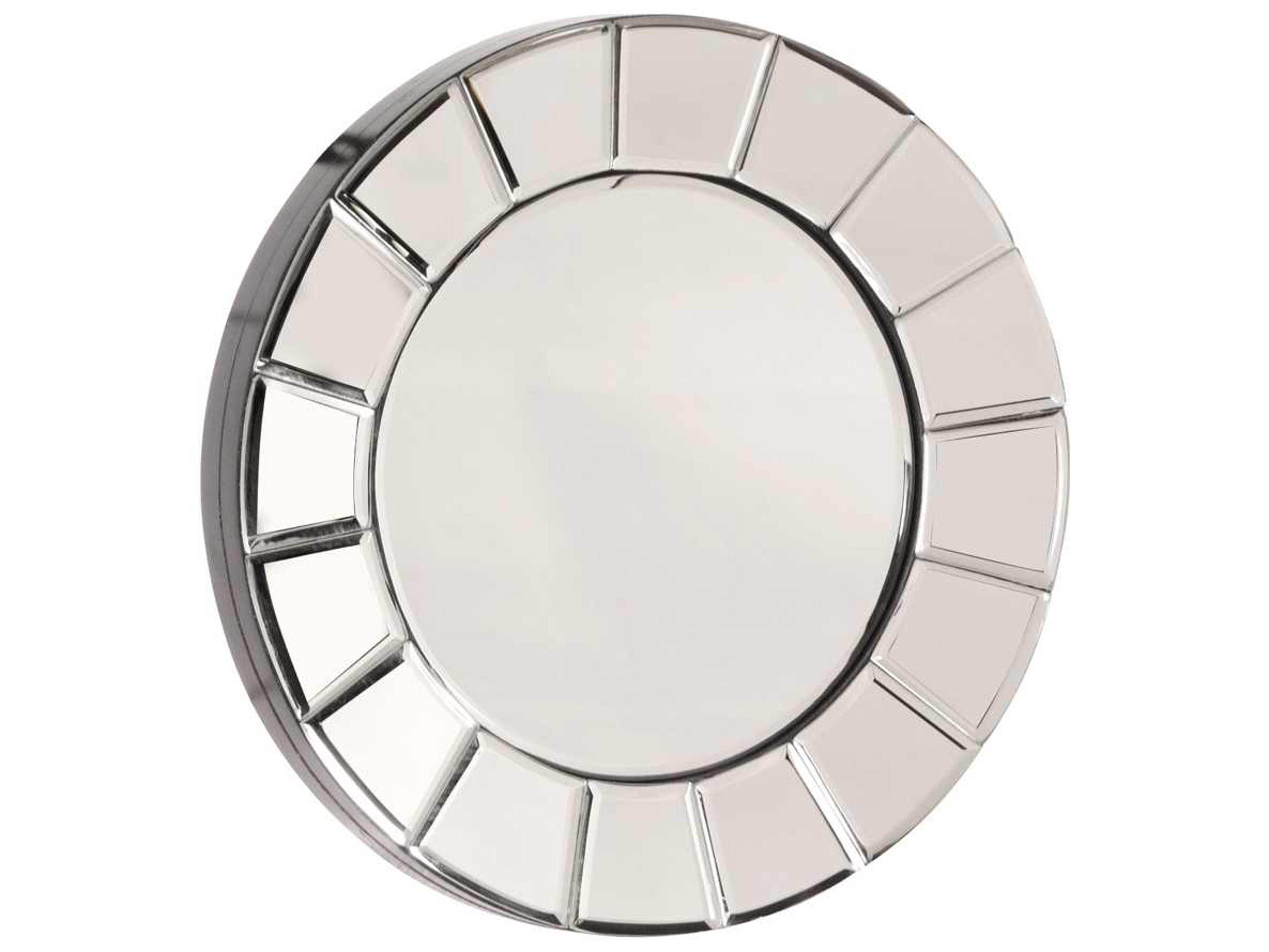 Howard Elliott Dina Round Small Wall Mirror with Tile Mirrored Frame