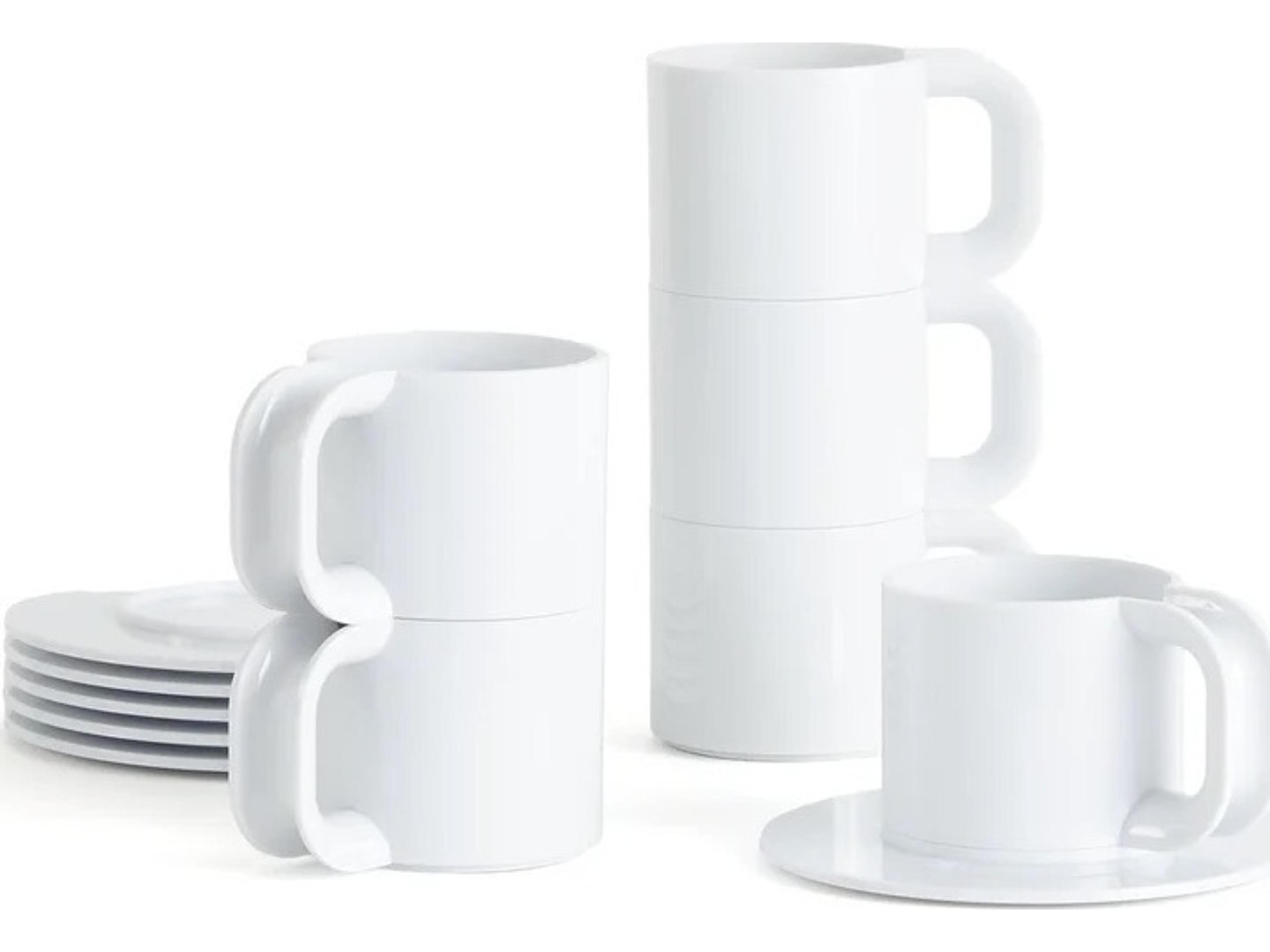 Heller Max 2 Cups and Saucers - White Set of 12