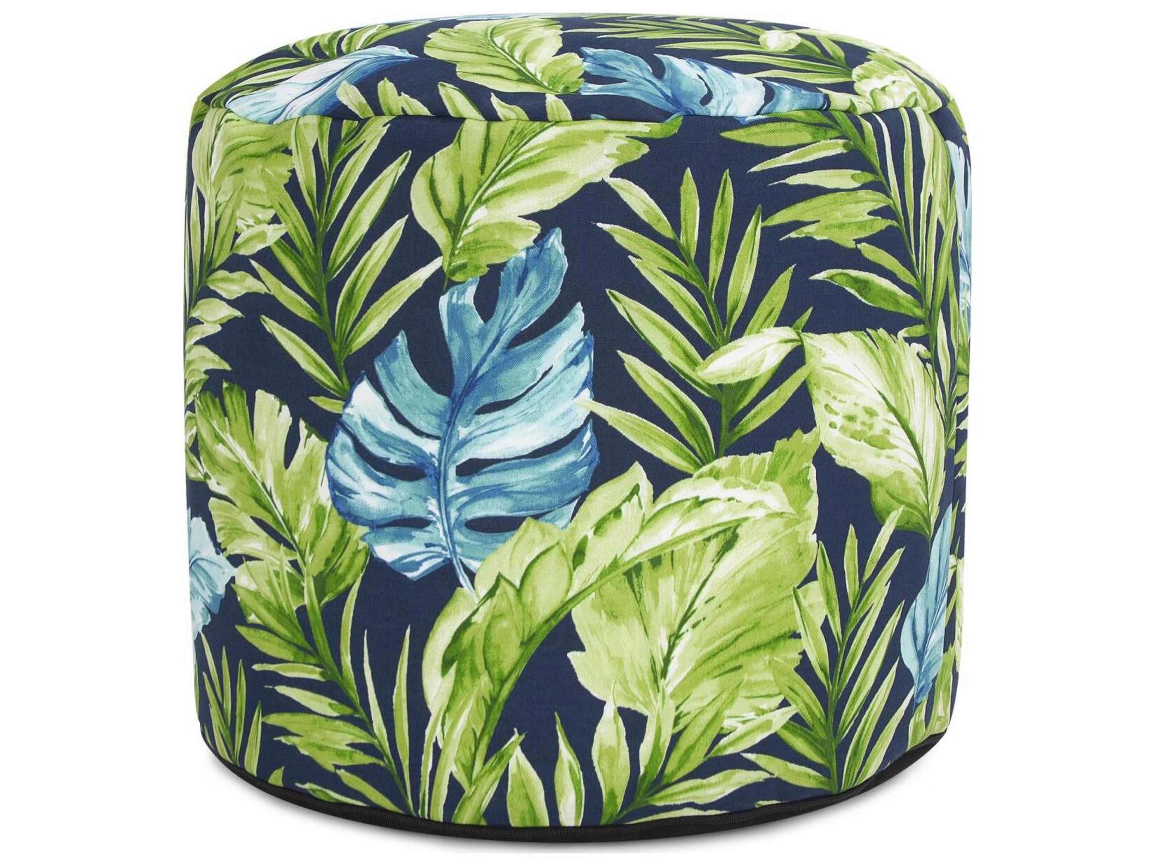 Howard Elliott Outdoor Cardoon Indigo lime Fabric Cushion Ottoman