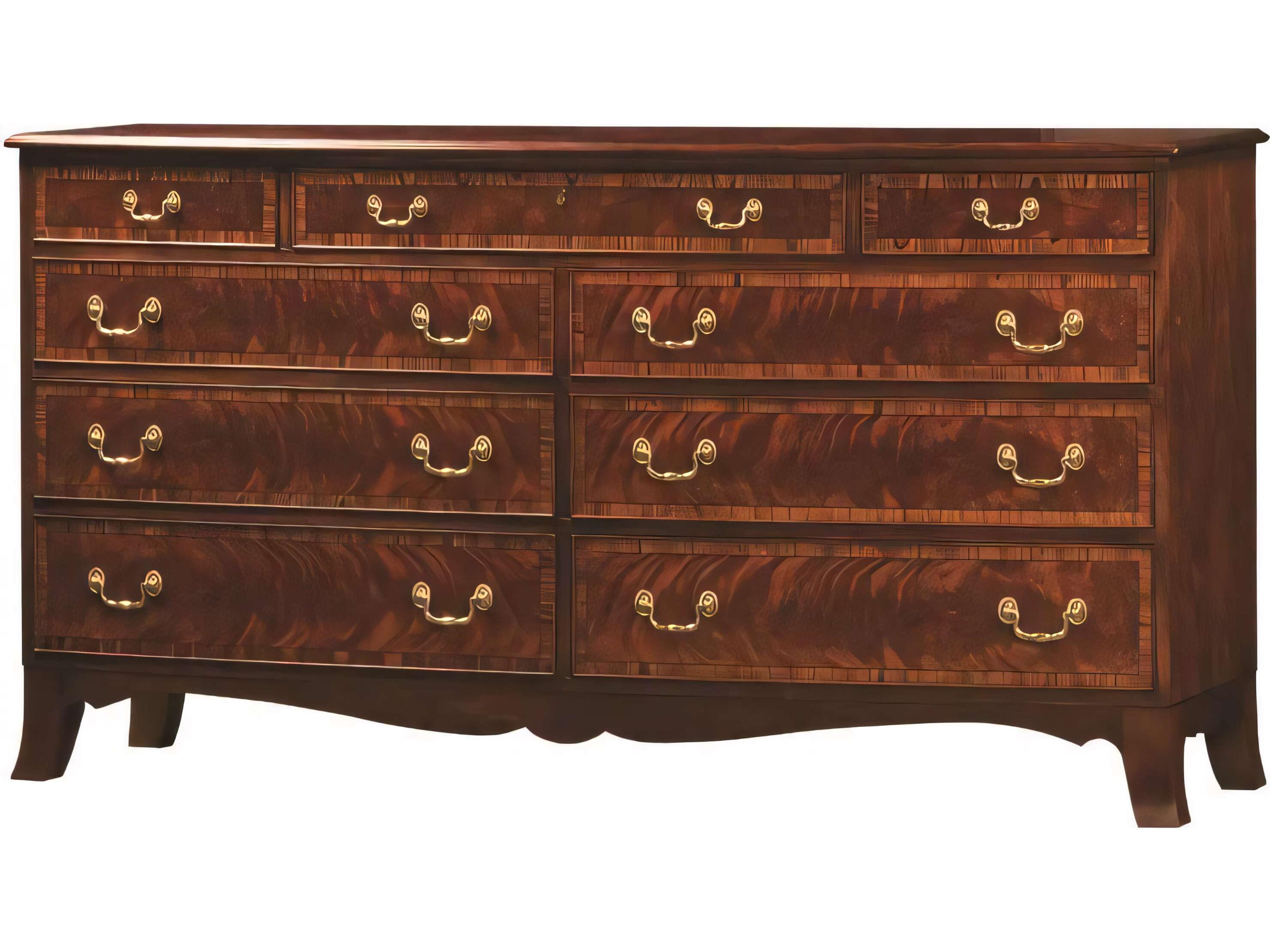 Henkel Harris Bowfront 9-Drawers Brown Mahogany Wood Dresser