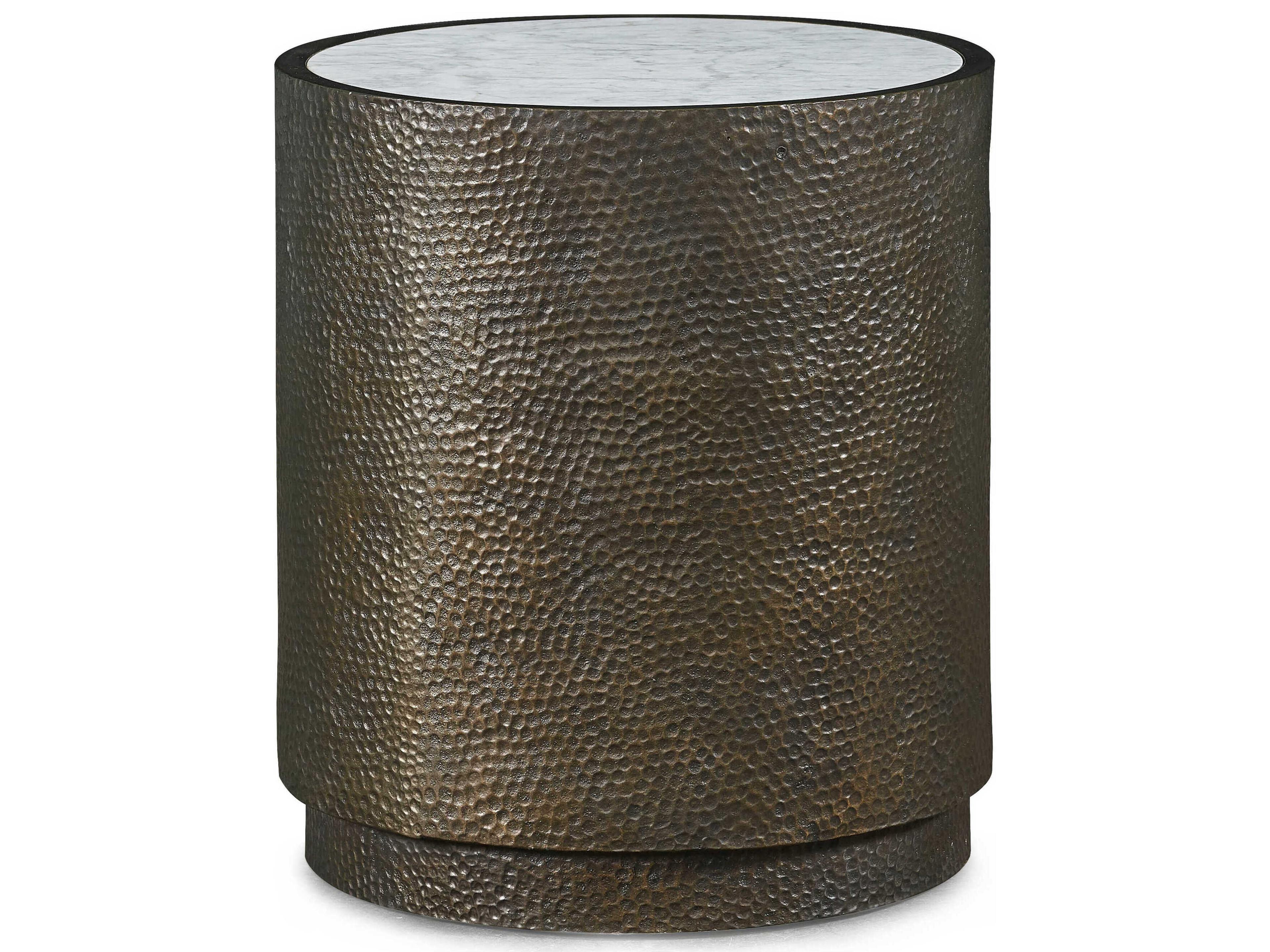 Hickory White Trellis Round Marble Hardin End Table