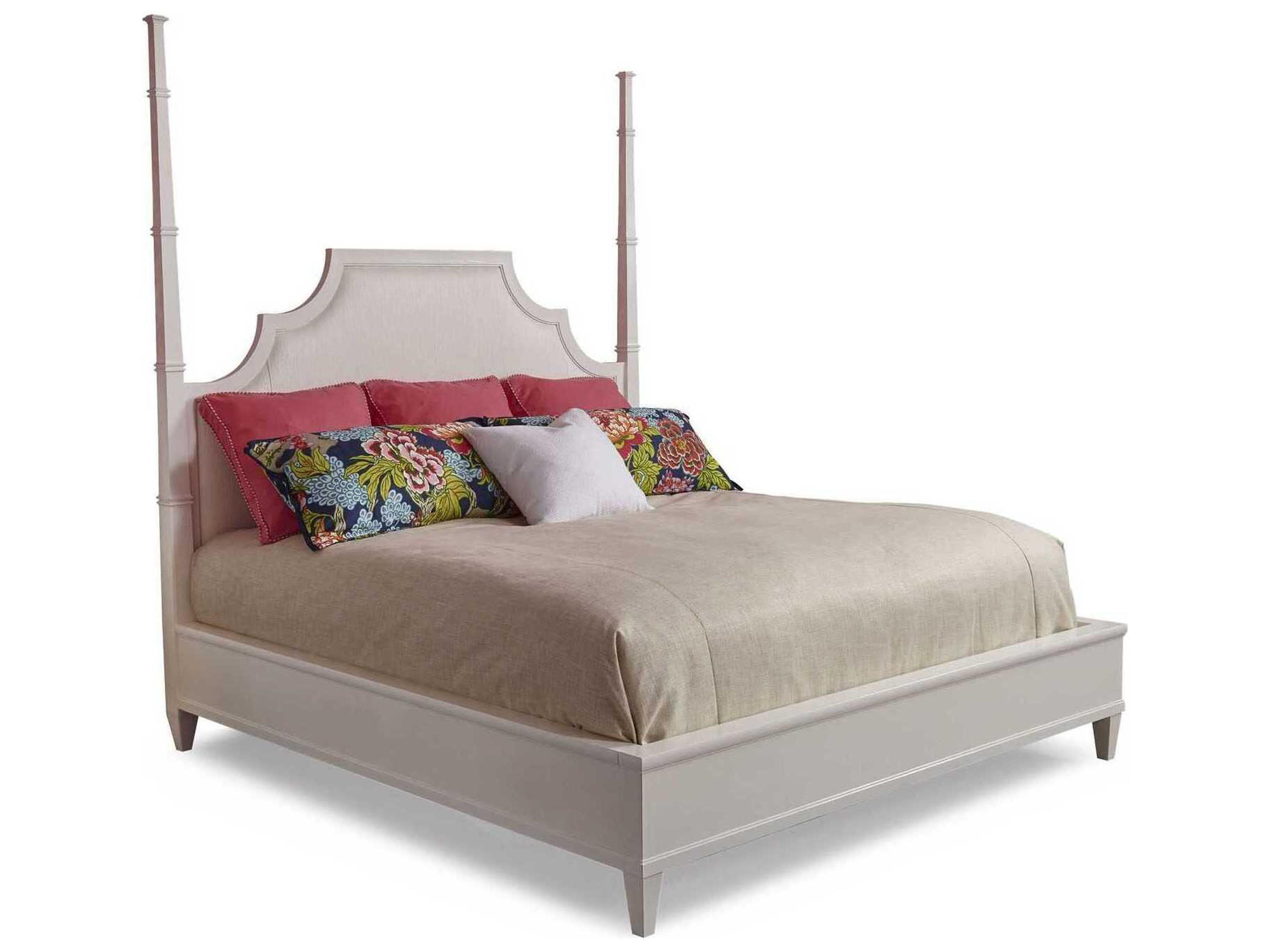 Hickory White Trellis Ash Wood Upholstered Mazie Poster Bed