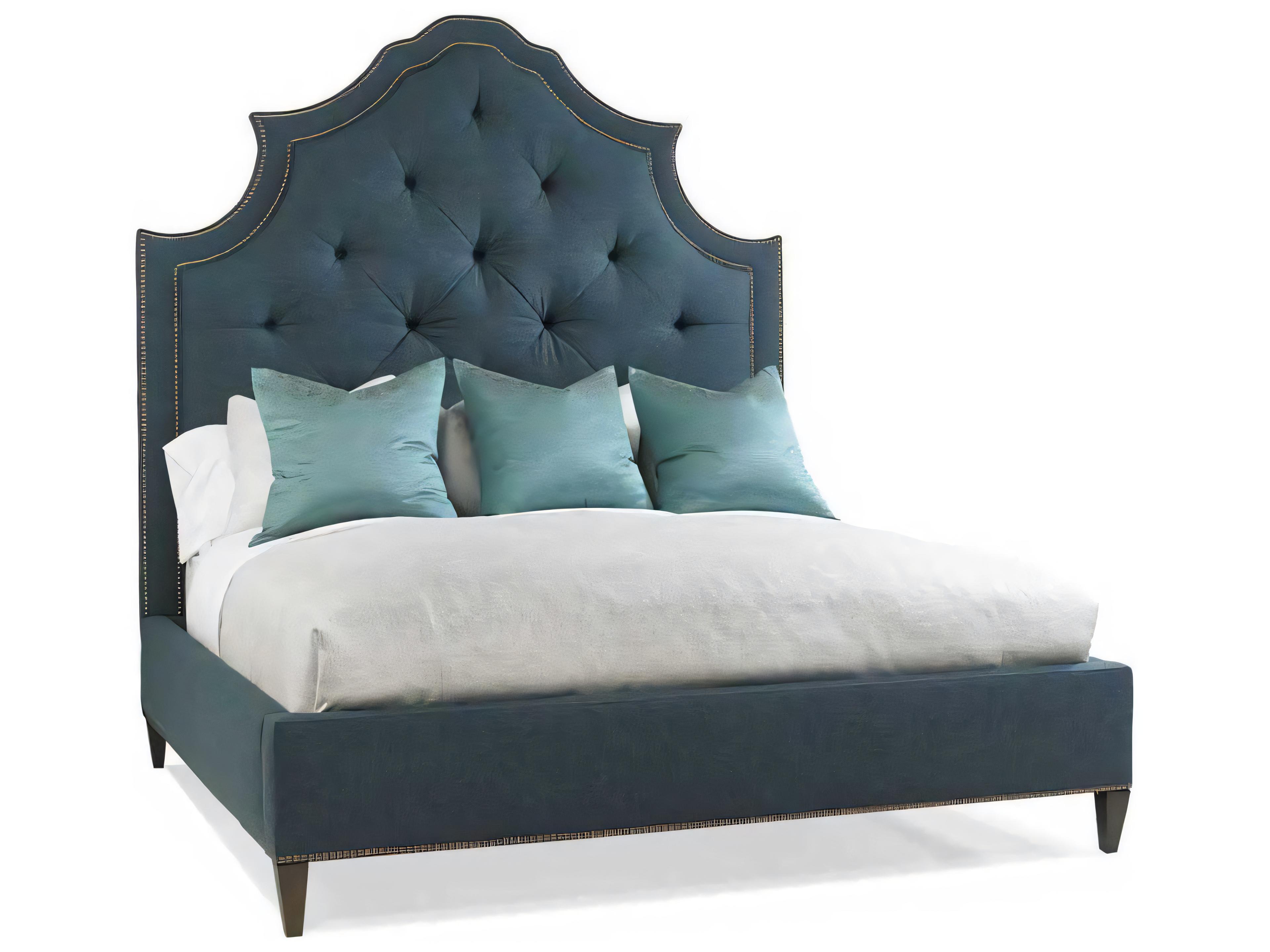 Hickory White Central Park Blue Hardwood Upholstered Bethesda Arch Panel Bed