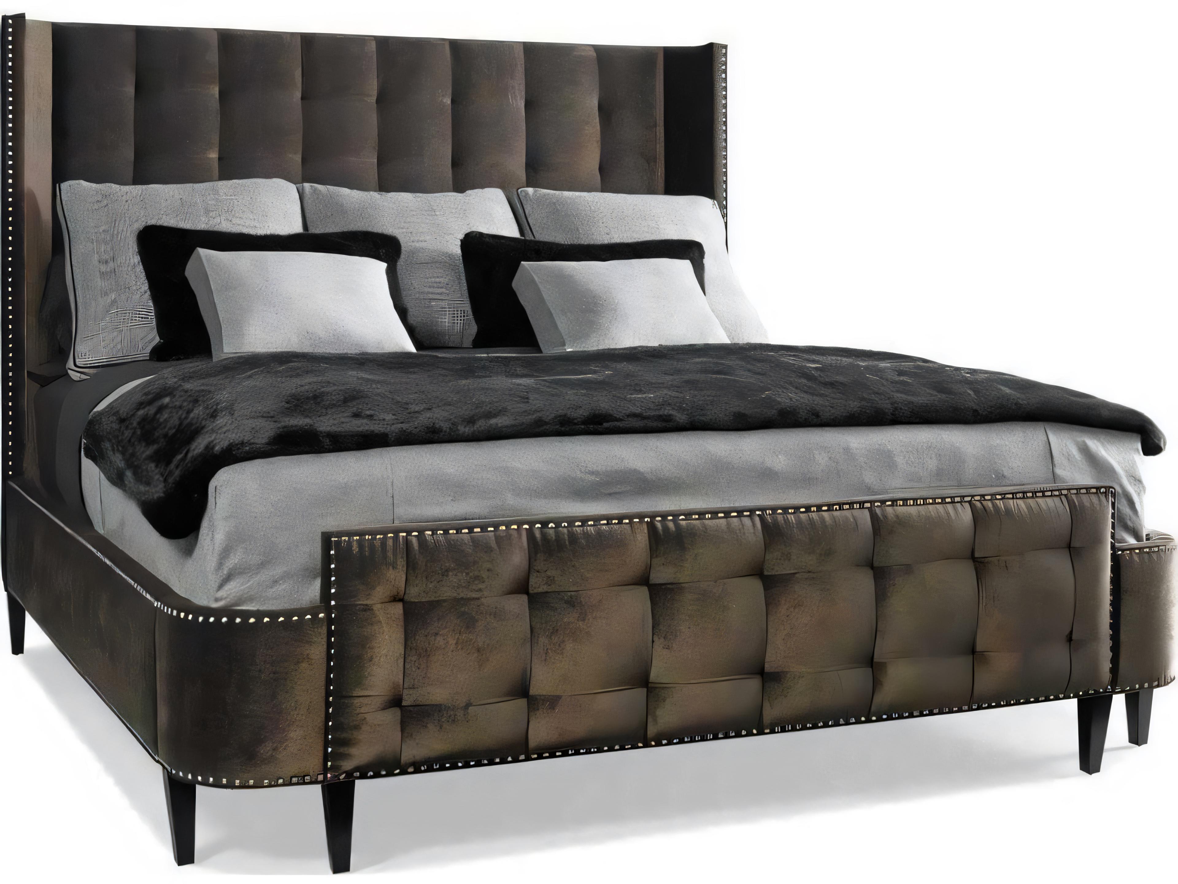 Hickory White Central Park Cafe Noir Brown Maple Wood Upholstered Queen Panel Bed