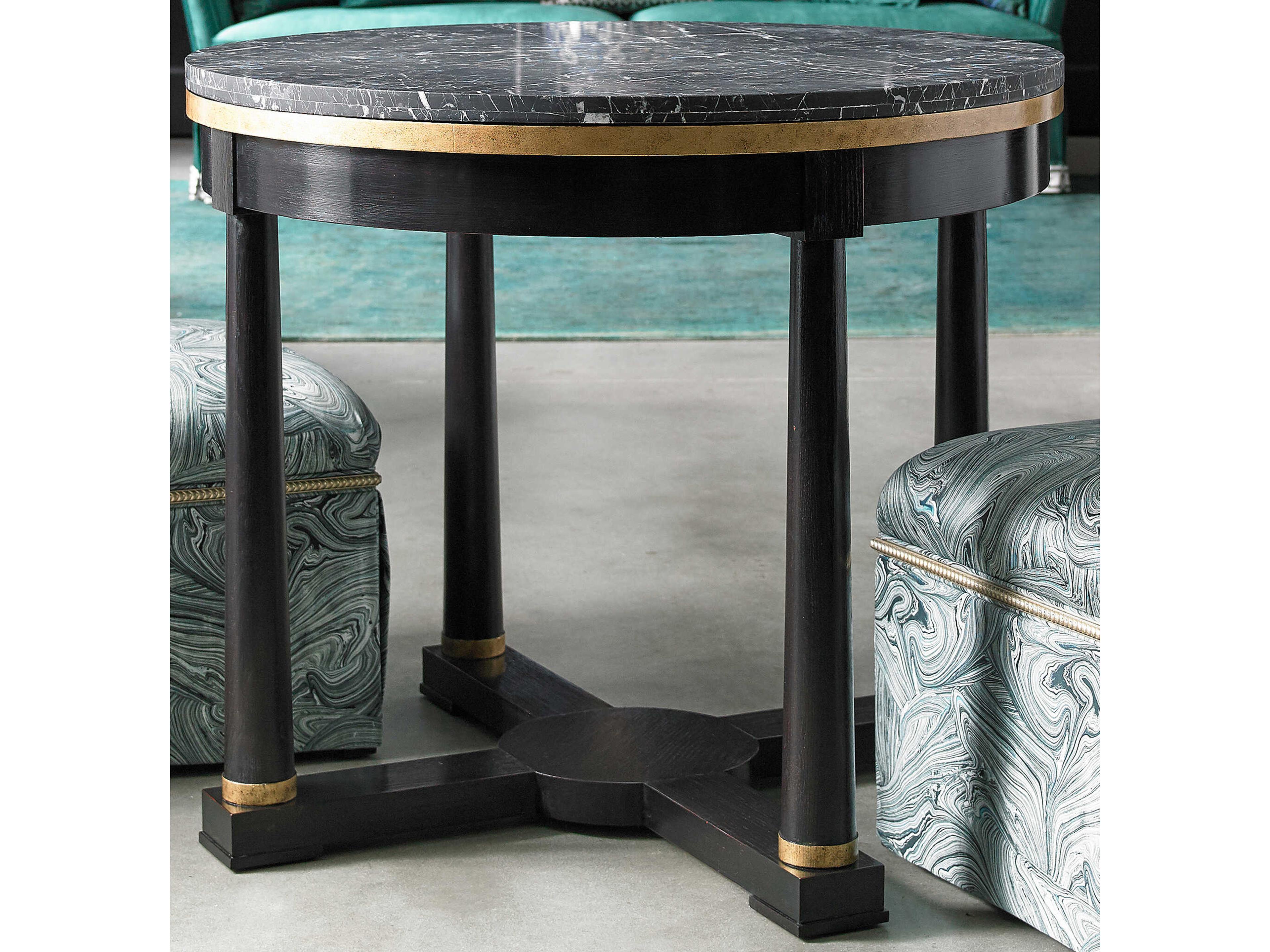 Hickory White Journey The World Round Charleston Foyer End Table with Stone Top