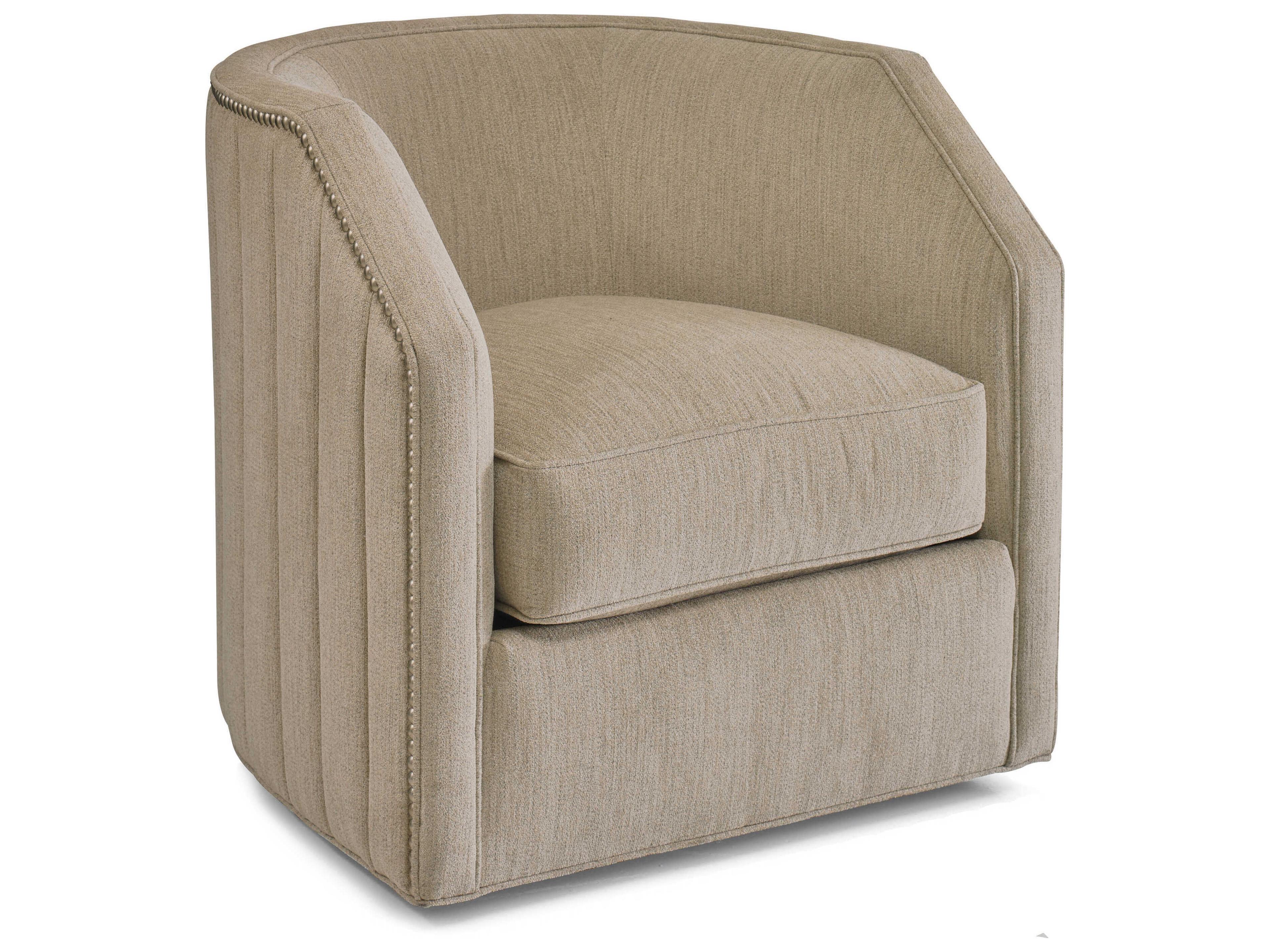 Hickory White Custom Elements Upholstery Swivel Beige Fabric Accent Chair