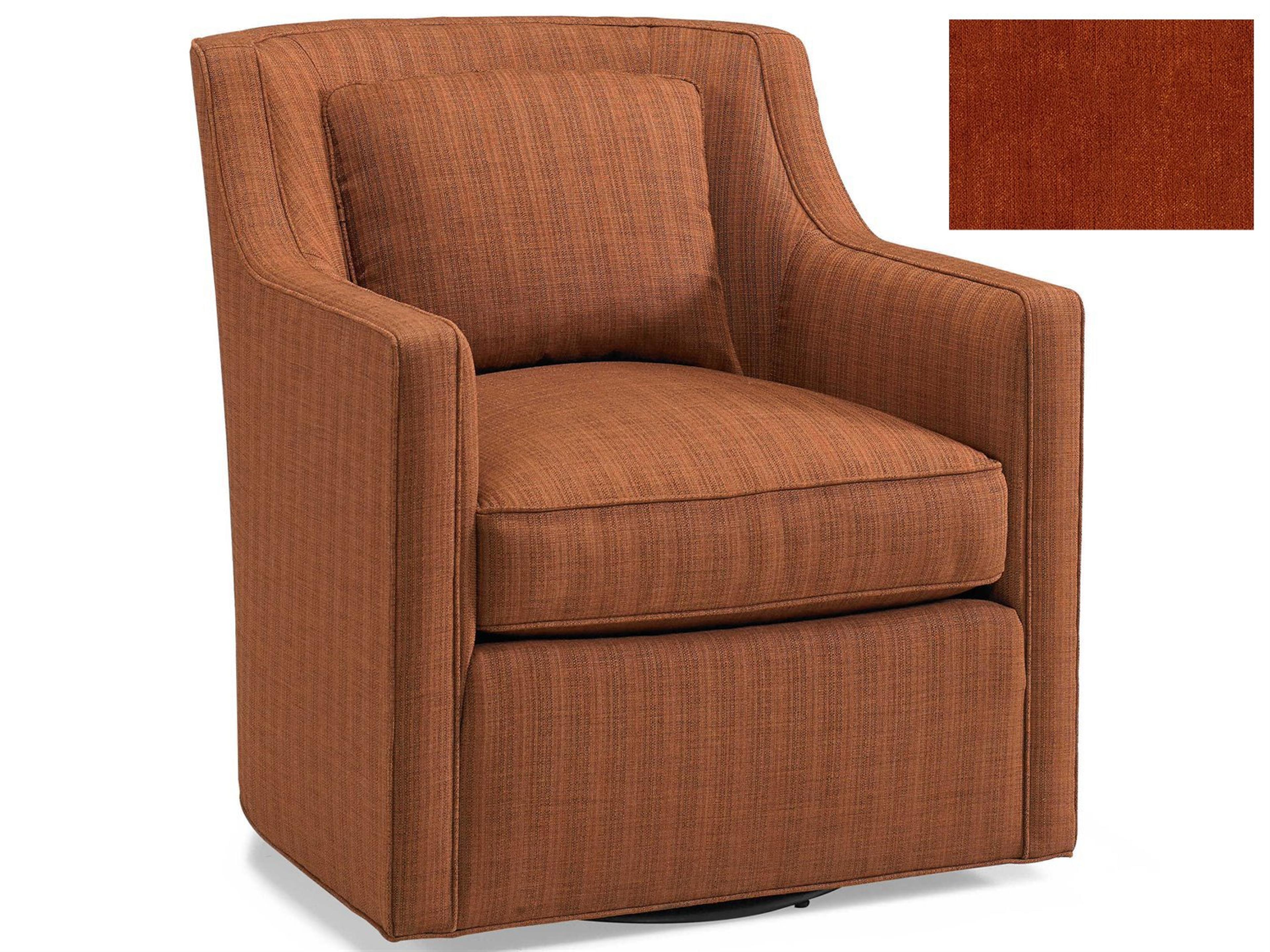 Hickory White Custom Elements Upholstery Swivel Orange Fabric Accent Chair