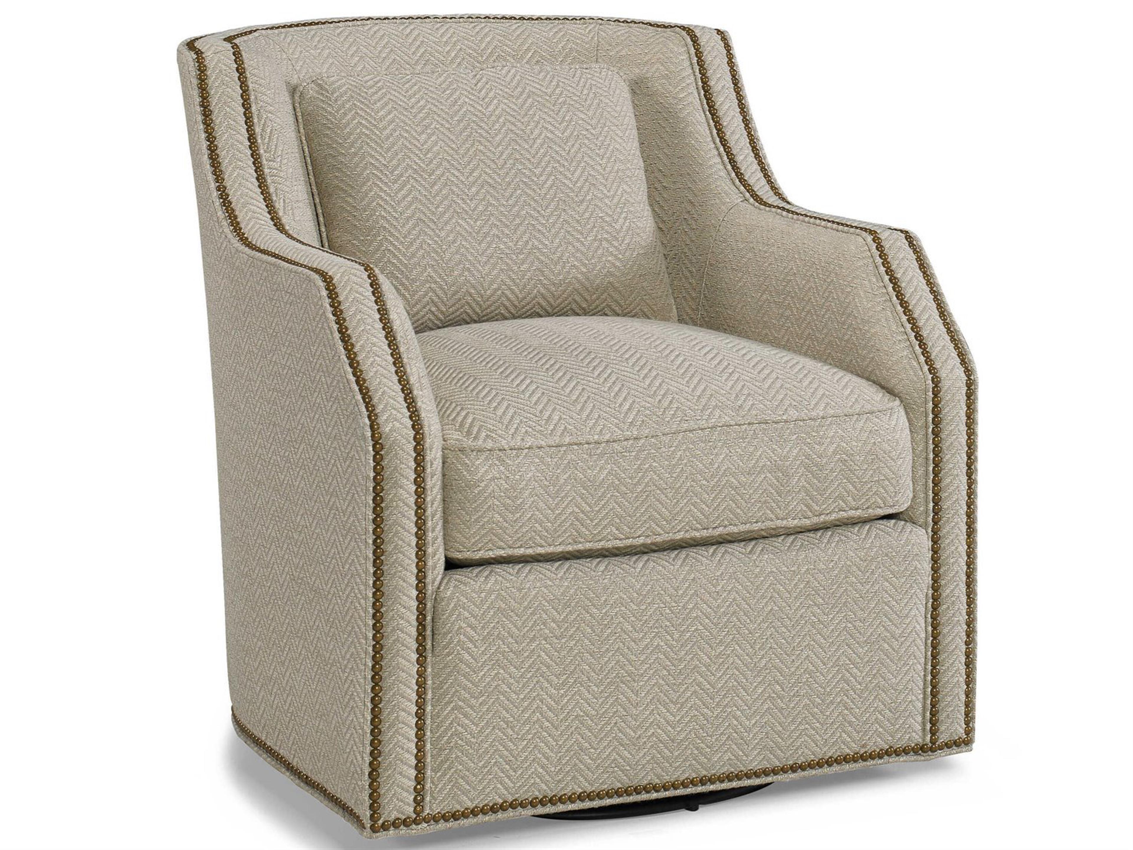 Hickory White Custom Elements Upholstery Beige Fabric Miter Arm Swivel Accent Chair
