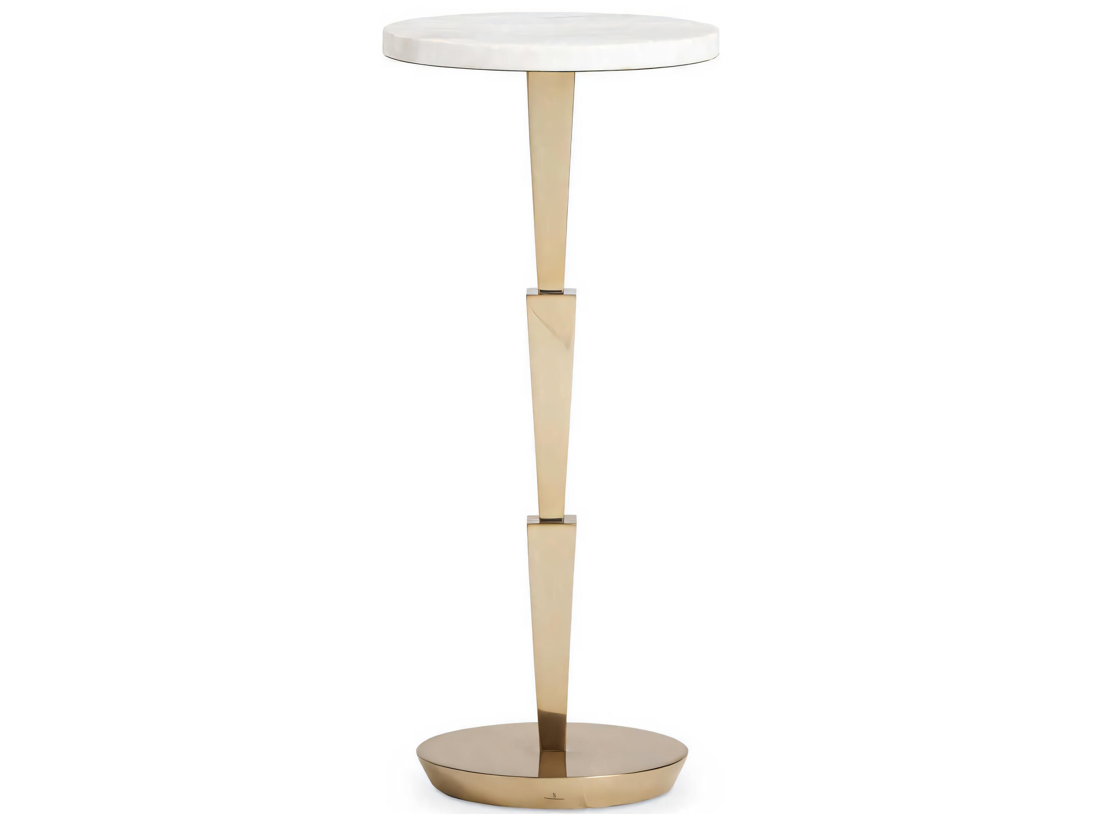 Hickory White Avanate Spot Round Marble Honed Volakas Satin Brass End Table