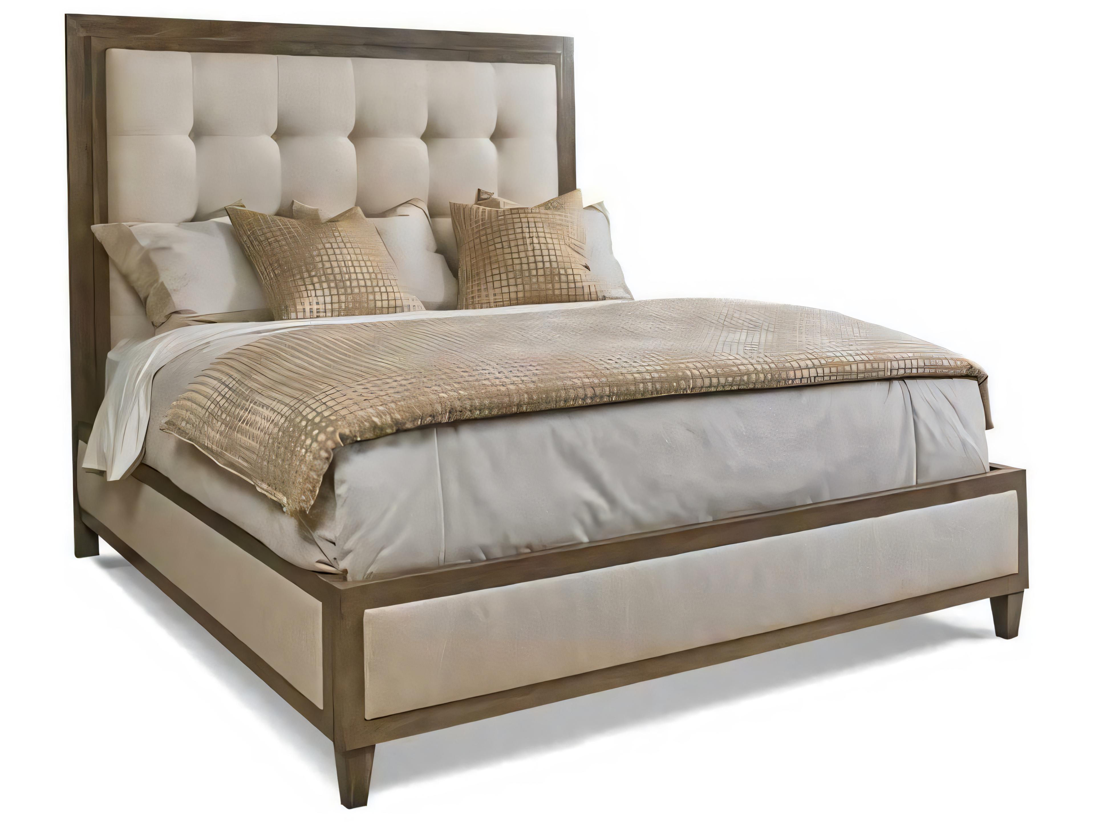 Hickory White O2 Smoked Ash Beige Maple Wood Upholstered Queen Platform Bed