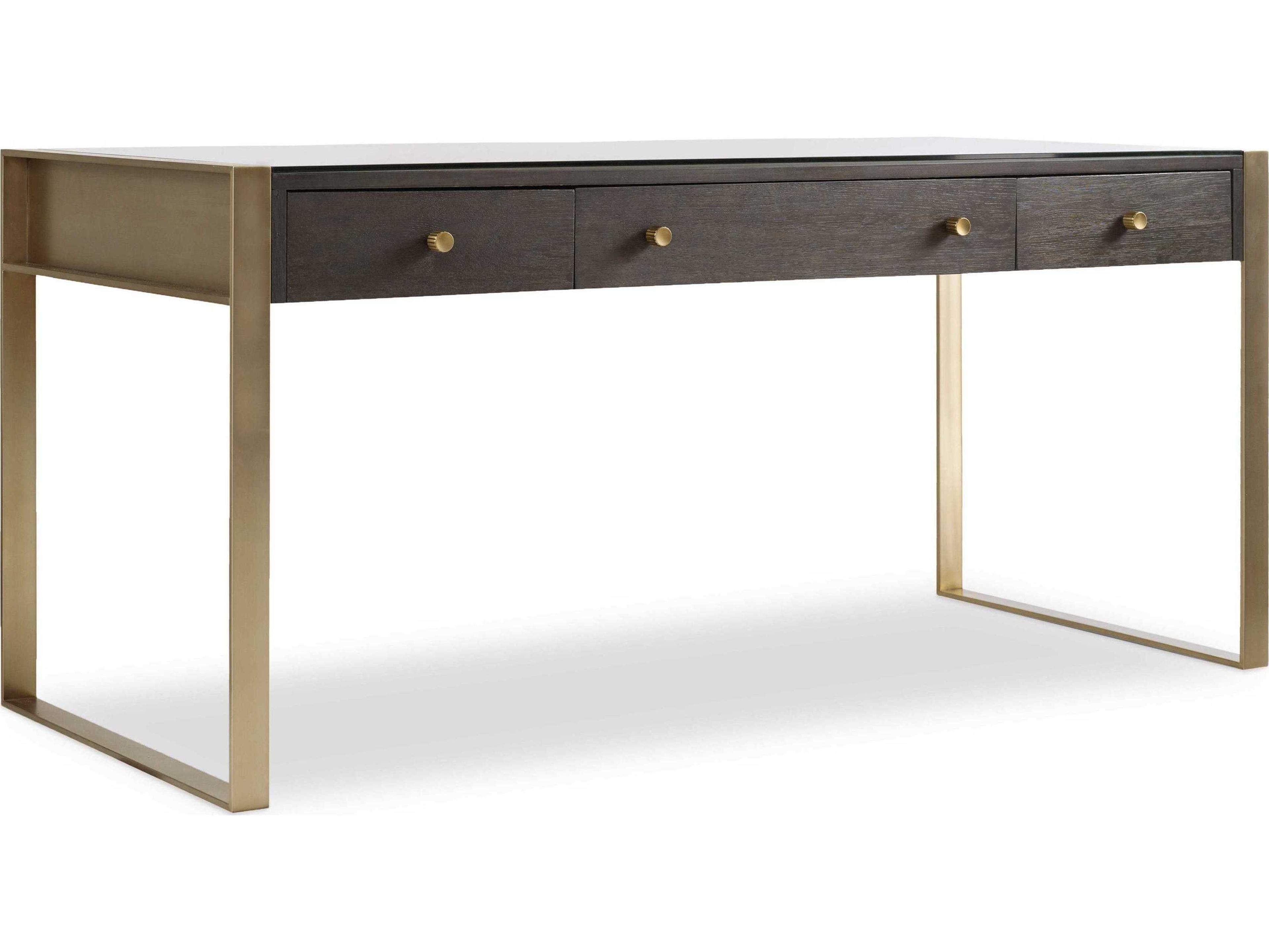Hooker Furniture Curata Midnight With Glass Brown Oak Wood Writing Desk