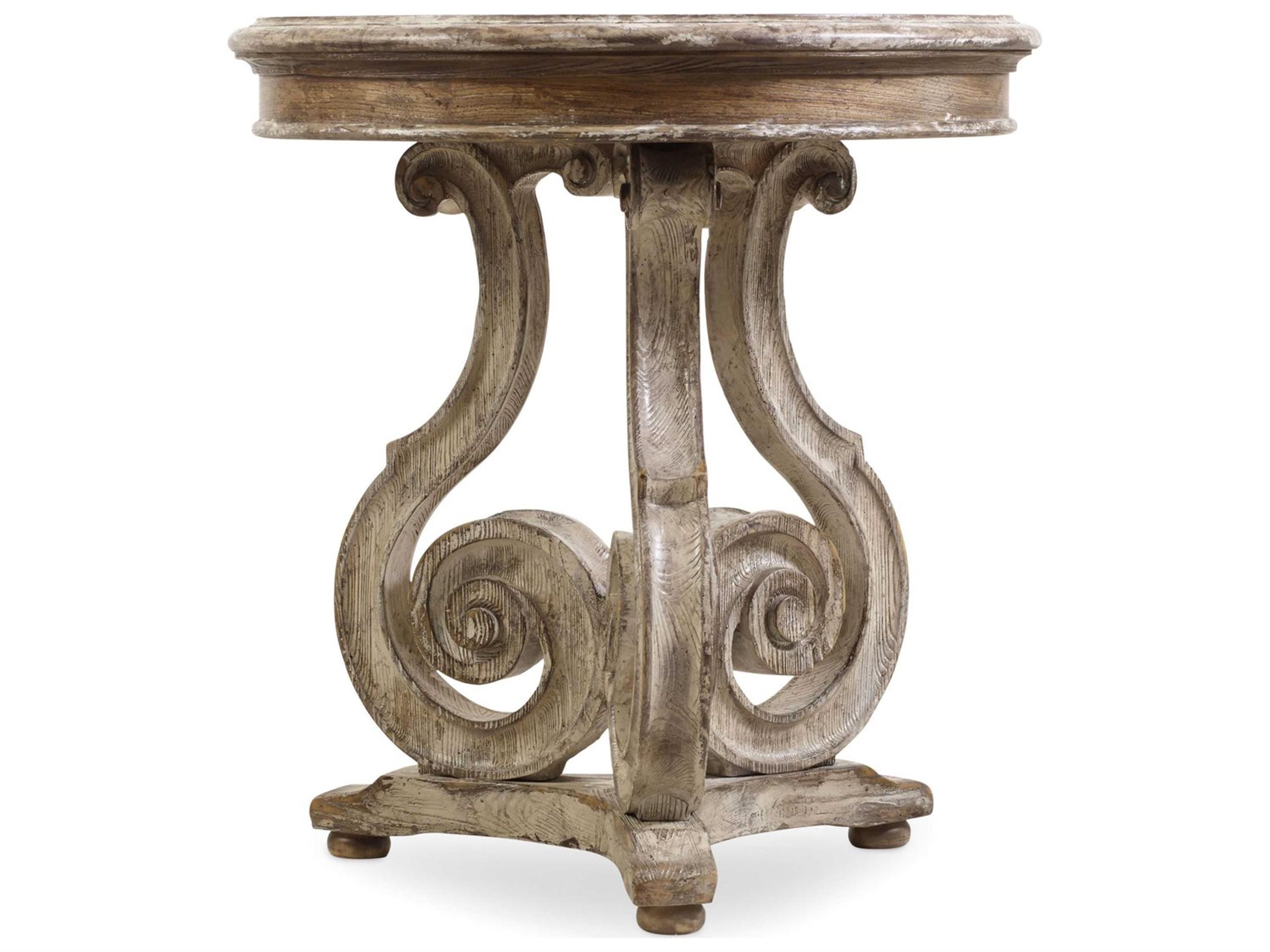 Hooker Furniture Chatelet Scroll Round Light Wood End Table