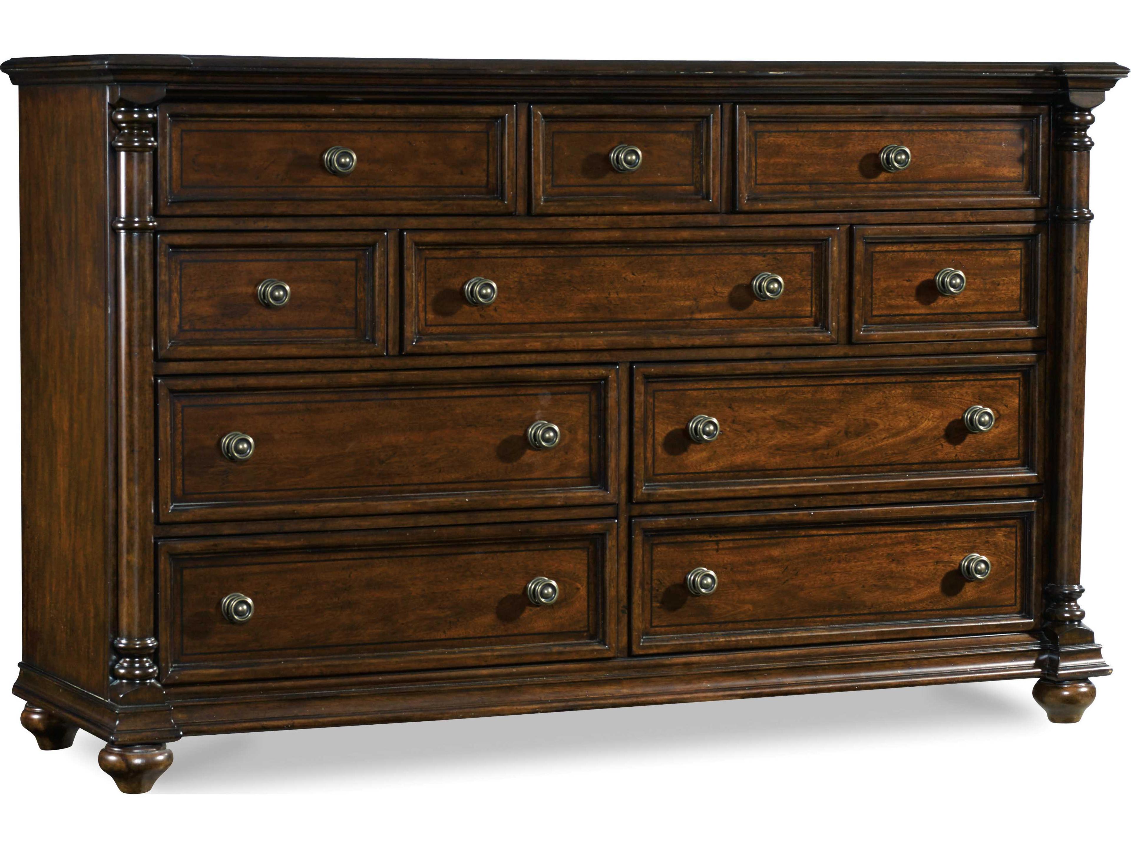Hooker Furniture Leesburg 10-Drawers Brown Mahogany Wood Double Dresser