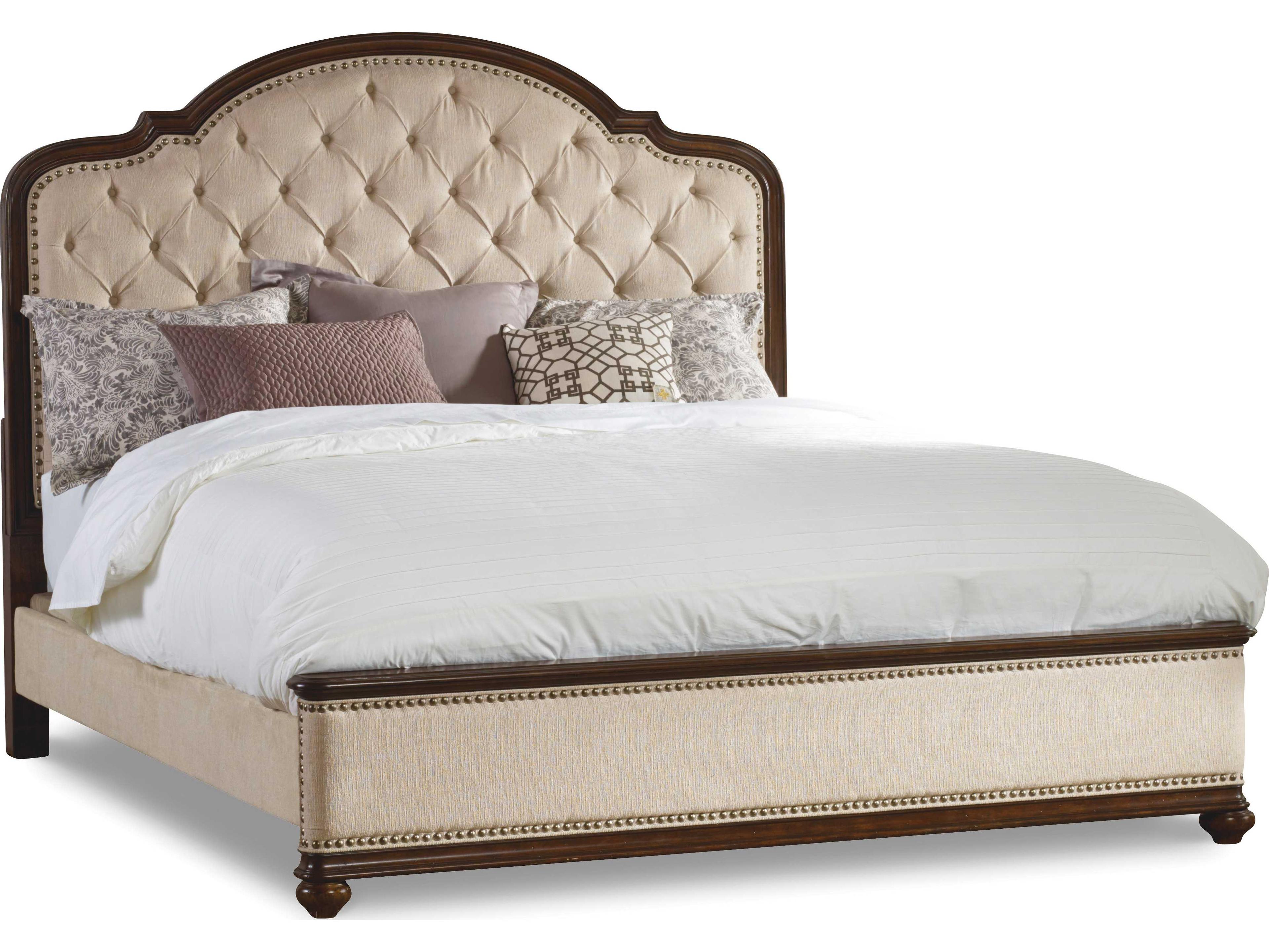 Hooker Furniture Leesburg Rich Beige Mahogany Wood Upholstered Queen Panel Bed