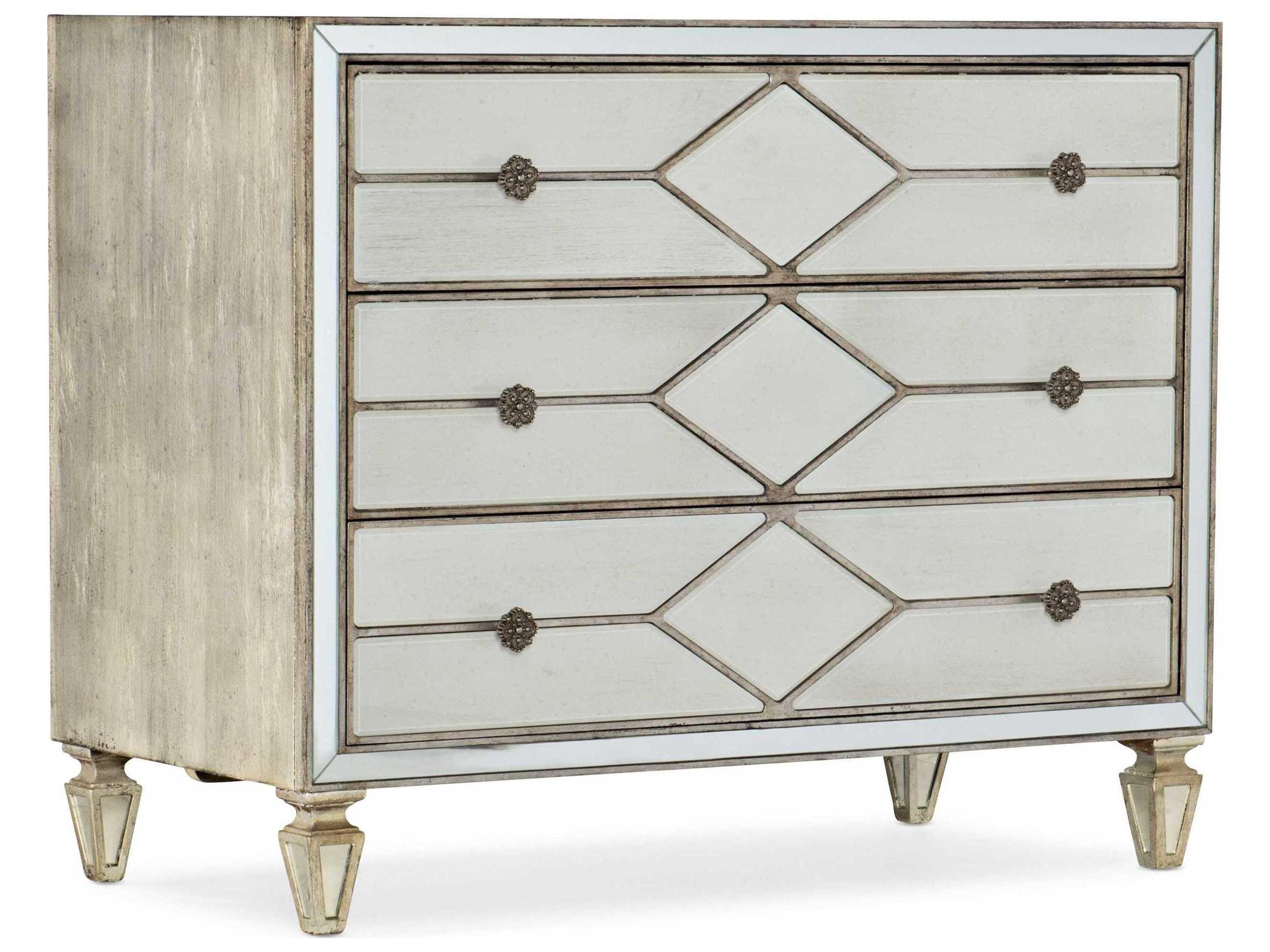 Hooker Furniture Sanctuary Queen of Diamonds Bachelorette 3-Drawers Mirrored Cedar Wood Chest Nightstand
