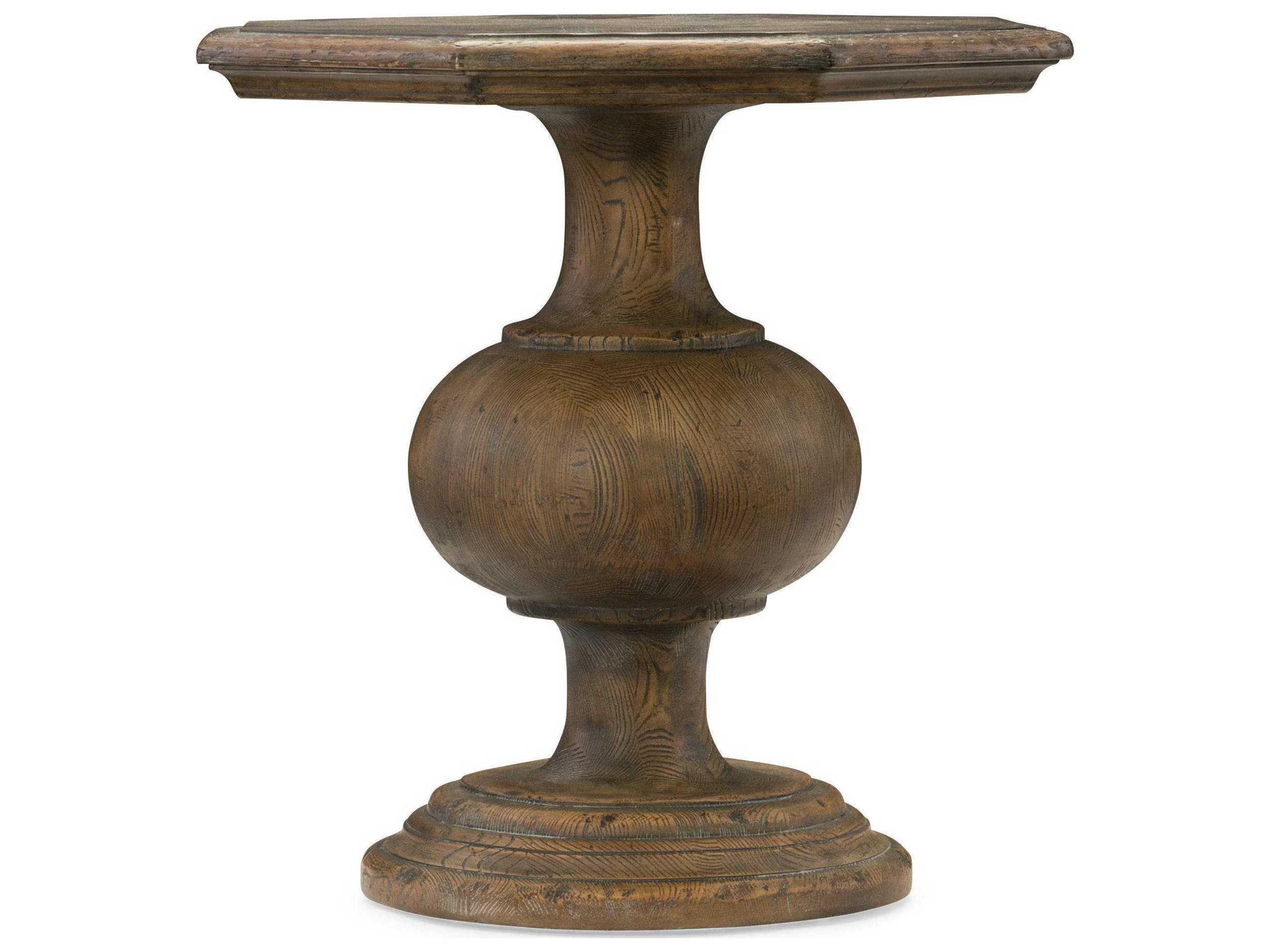 Hooker Furniture Hill Country Mason Hexagon Wood Timeworn Saddle Brown Aged Pewter End Table