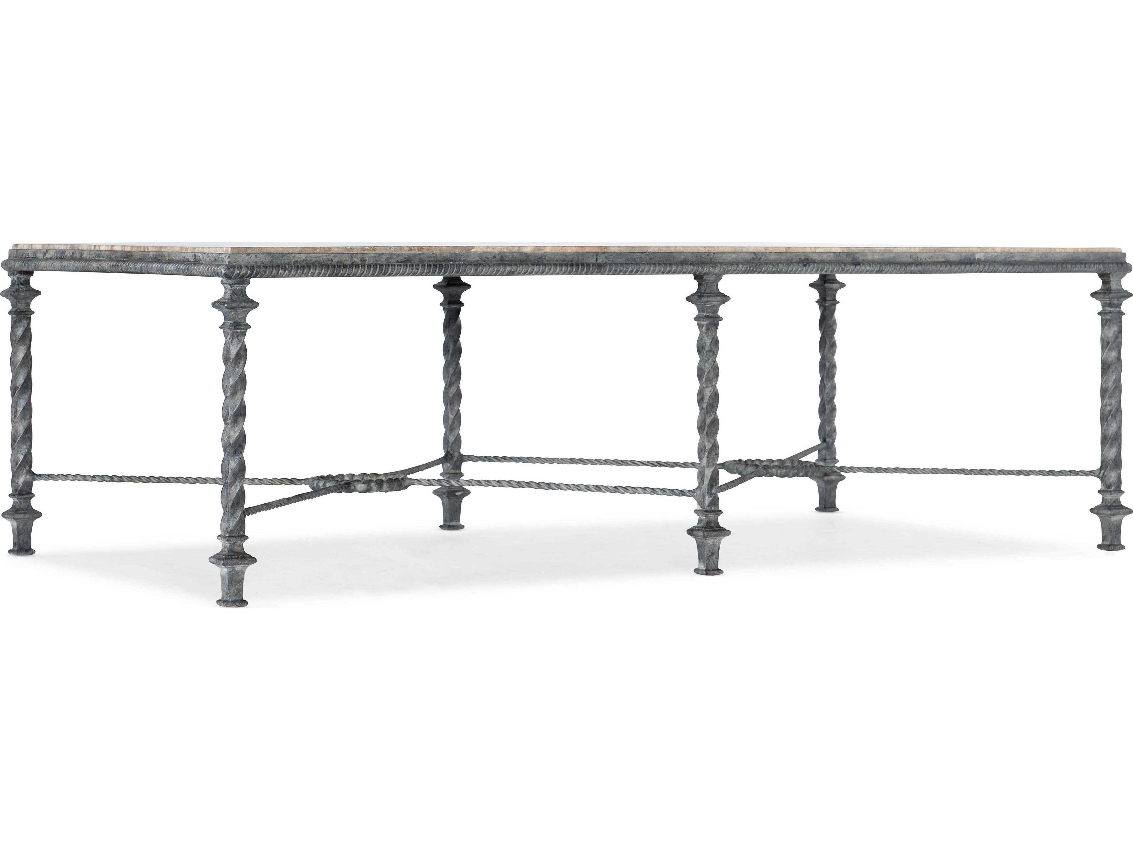 Hooker Furniture Traditions Rectangular Honed Grey Travertine Stone Verdigris Cocktail Table