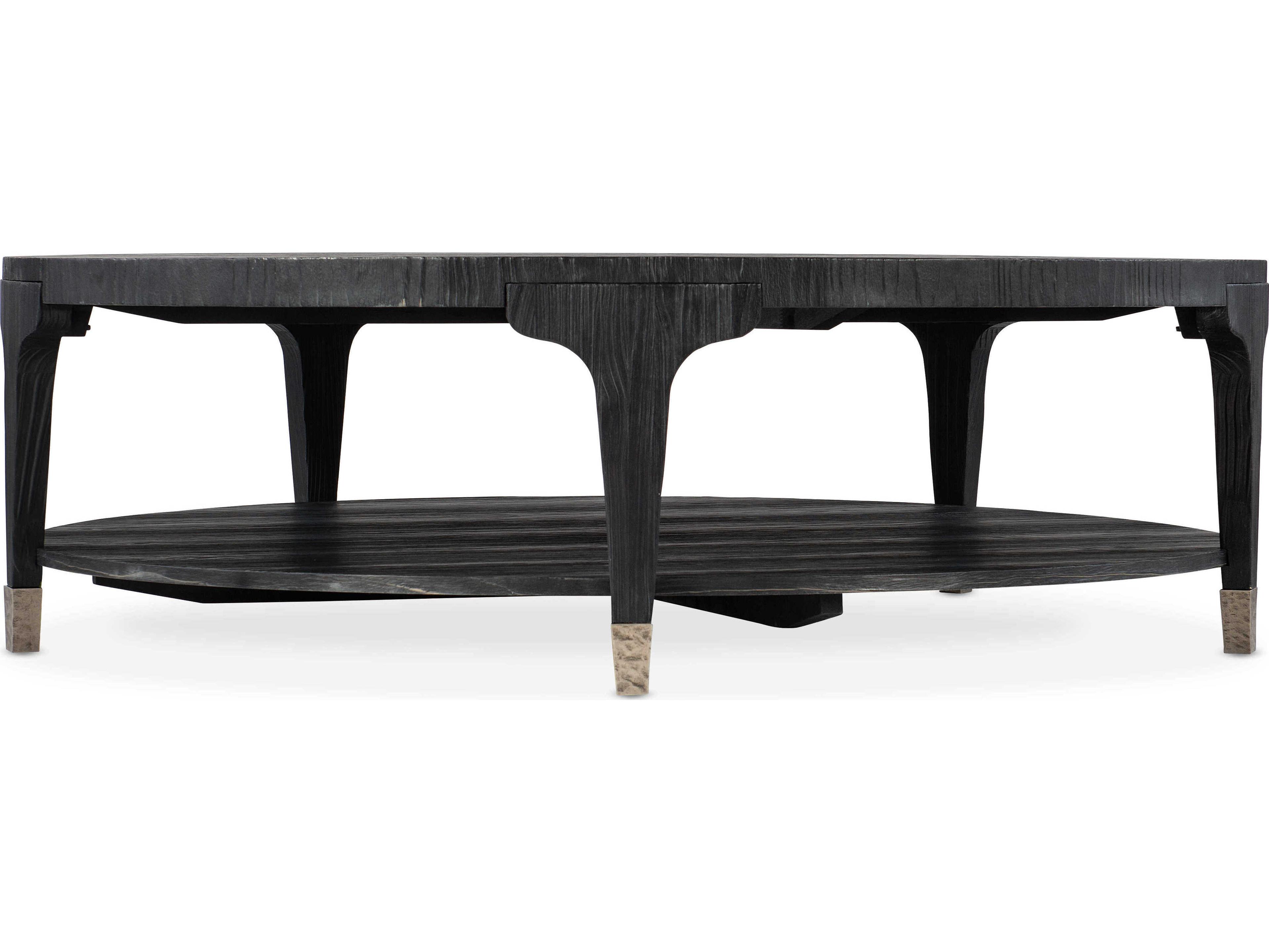 Hooker Furniture Chapman Shou Sugi Ban Round Wood Black Cocktail Table