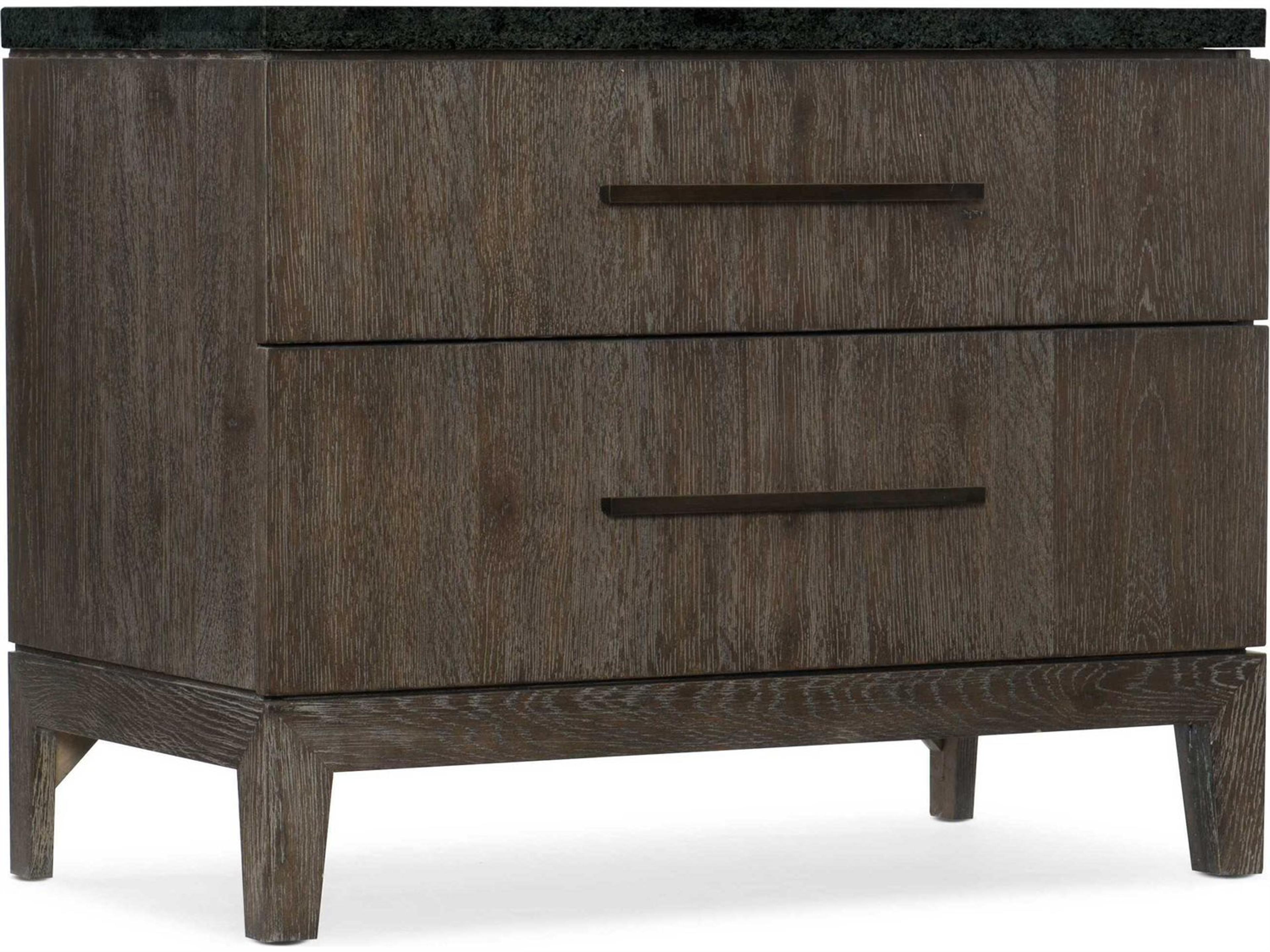 Hooker Furniture Miramar - Aventura San Marcos Stone Top 2-Drawers Brown Oak Wood Nightstand